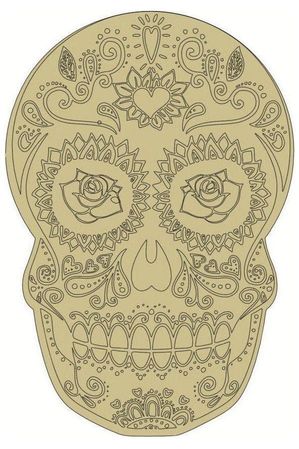 12&#x22; Sugar Skull (Rose Eyes) Wood Cutout - Unfinished Wood