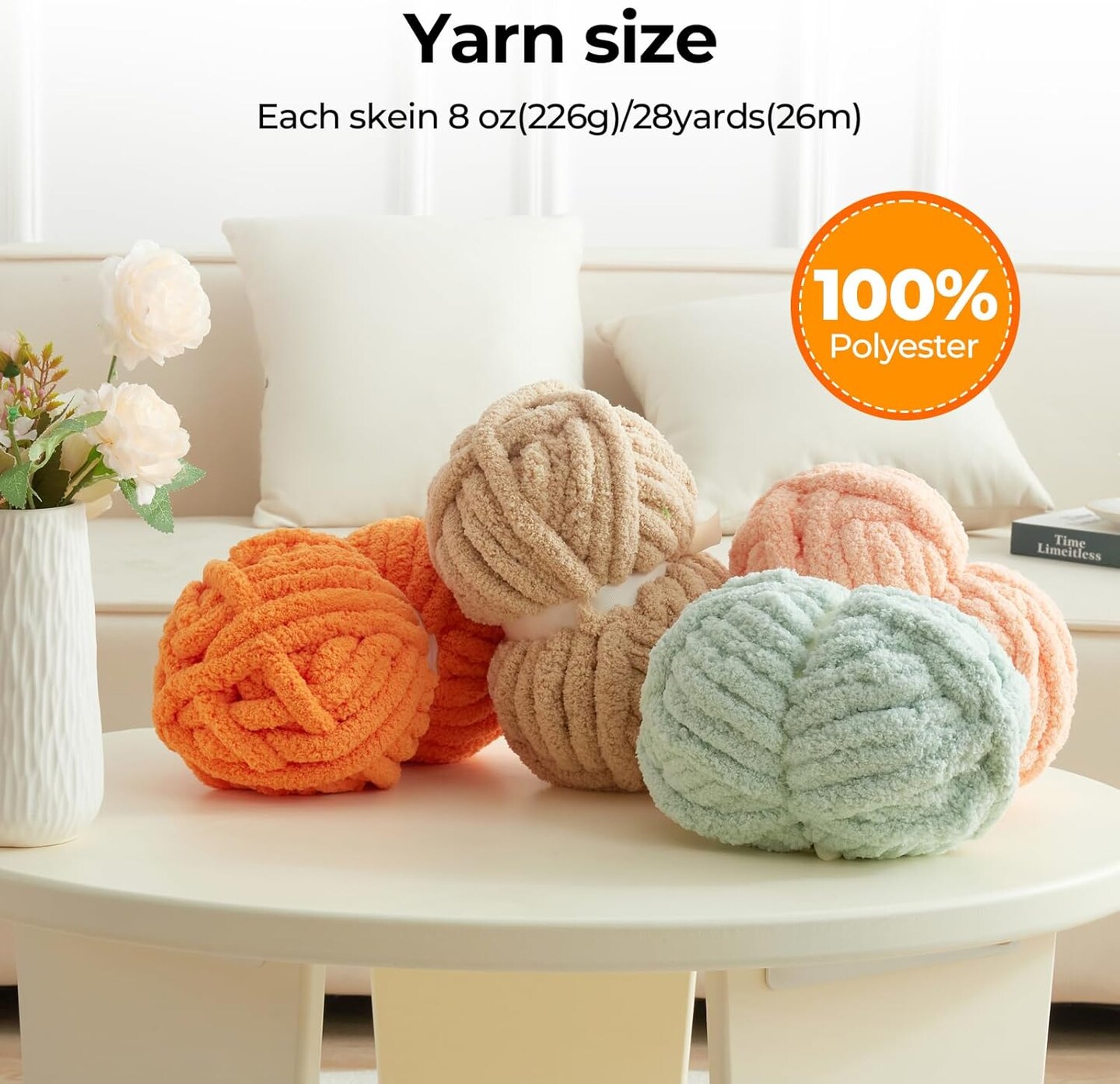 Chunky Yarn for Hand Knitting – 8 Pack Fluffy Bulky Chenille Yarn, Soft Thick Yarn for Crochet, Blankets & DIY Crafts (Orange, 28yds / 8oz Each)