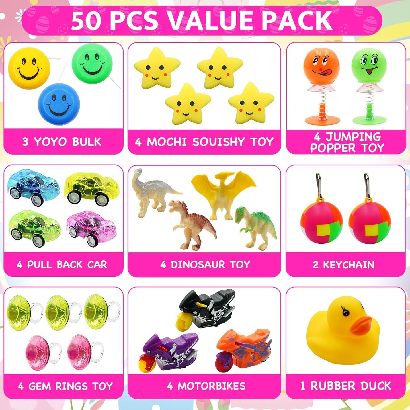 50 Pack Prefilled Easter Eggs with Assorted Toys, Easter Basket Stuffers for Kid Toddler Teens Boys Girls Easter Egg Hunt Filling Treats Easter Basket Stuffers