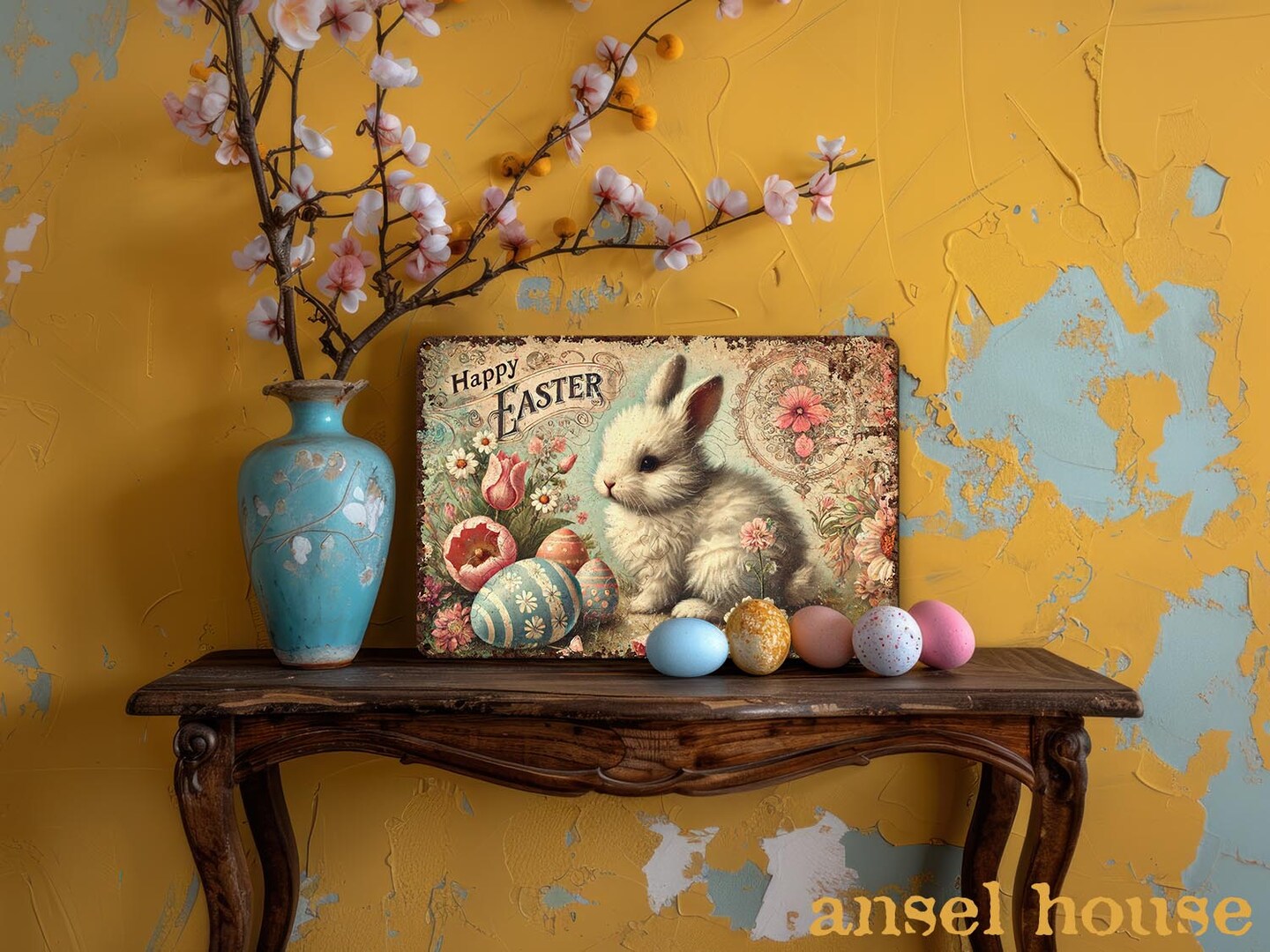 Easter Decor - Vintage Victorian Decoration Metal Art Sign Mantle