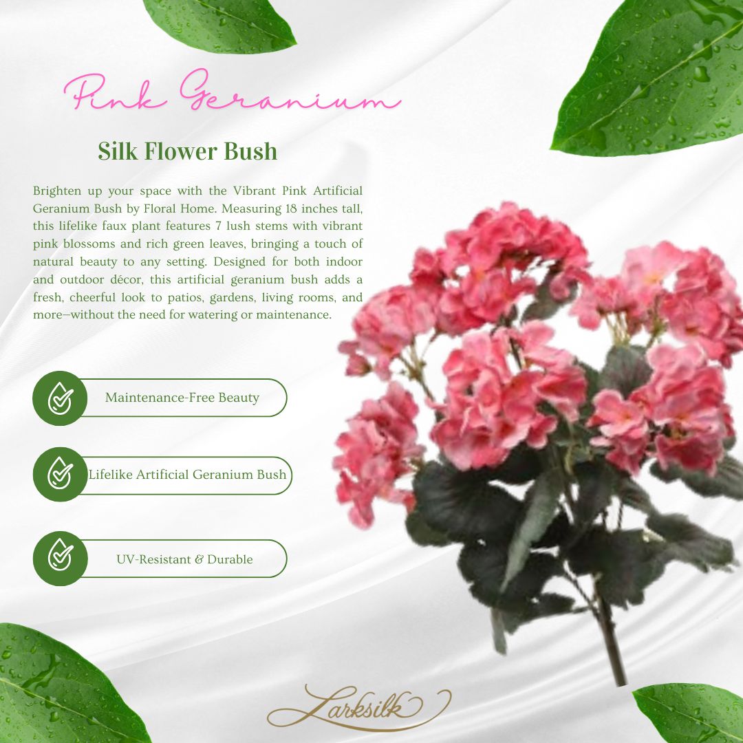 Vibrant Pink Artificial Geranium Bush - 18" Lifelike, 7 Stems, Perfect for Outdoor & Indoor Decor, Floral Home by Artificial Flowers