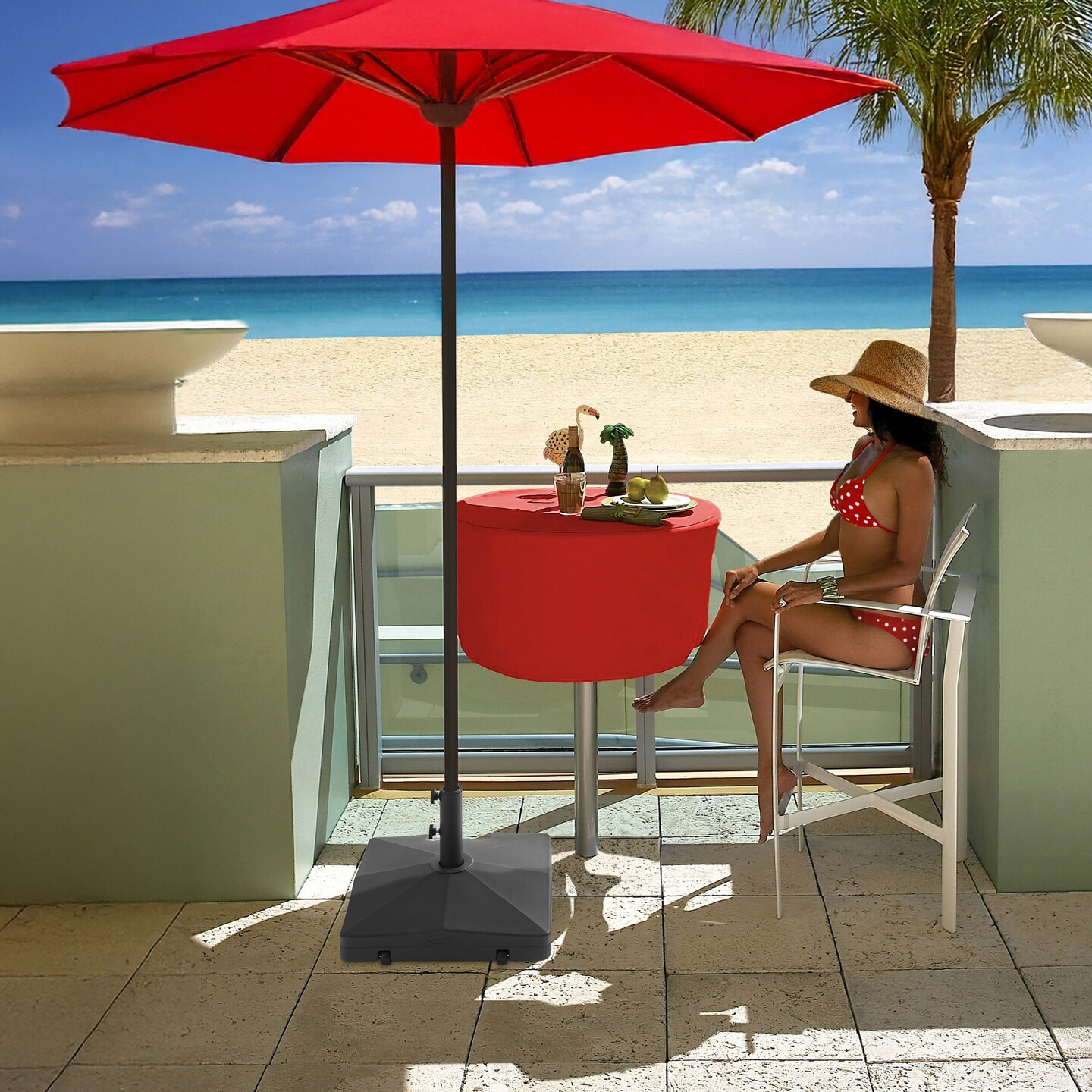 Casafield Fillable Mobile Umbrella Base, Heavy Duty Parasol Stand with Wheels for Outdoor, Patio, Lawn, Deck, Poolside