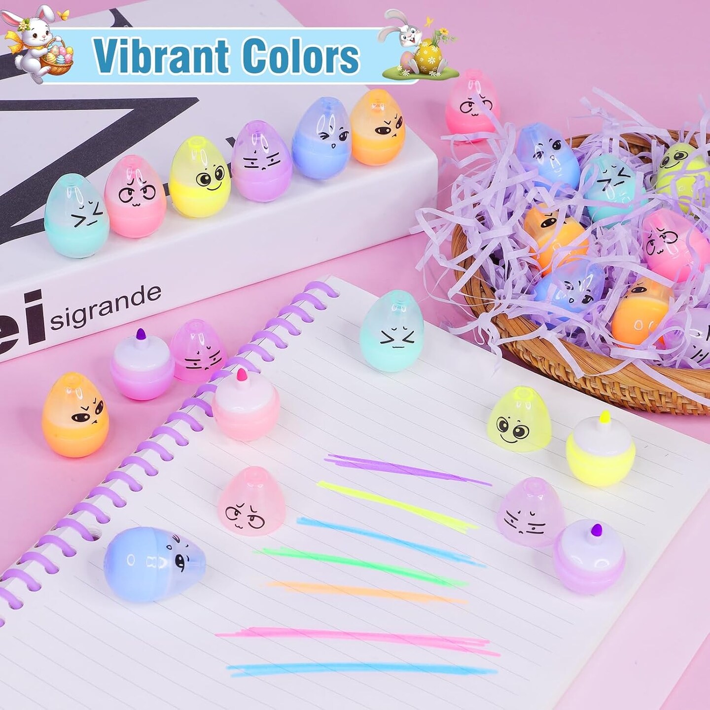 24 Pack Easter Basket Stuffers Novelty Easter Egg Marker Pens for Kids Toddlers, 6 Colors Fluorescent Art Paint Pens Cute Easter Toys for Easter Hunt Egg Fillers