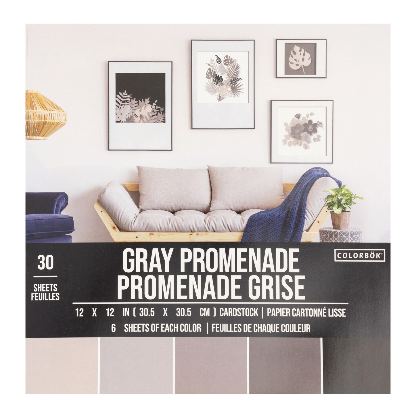 Colorbok 78lb Smooth Cardstock 12"X12" 30/Pkg-Gray Promenade, 5 Colors/6 Each