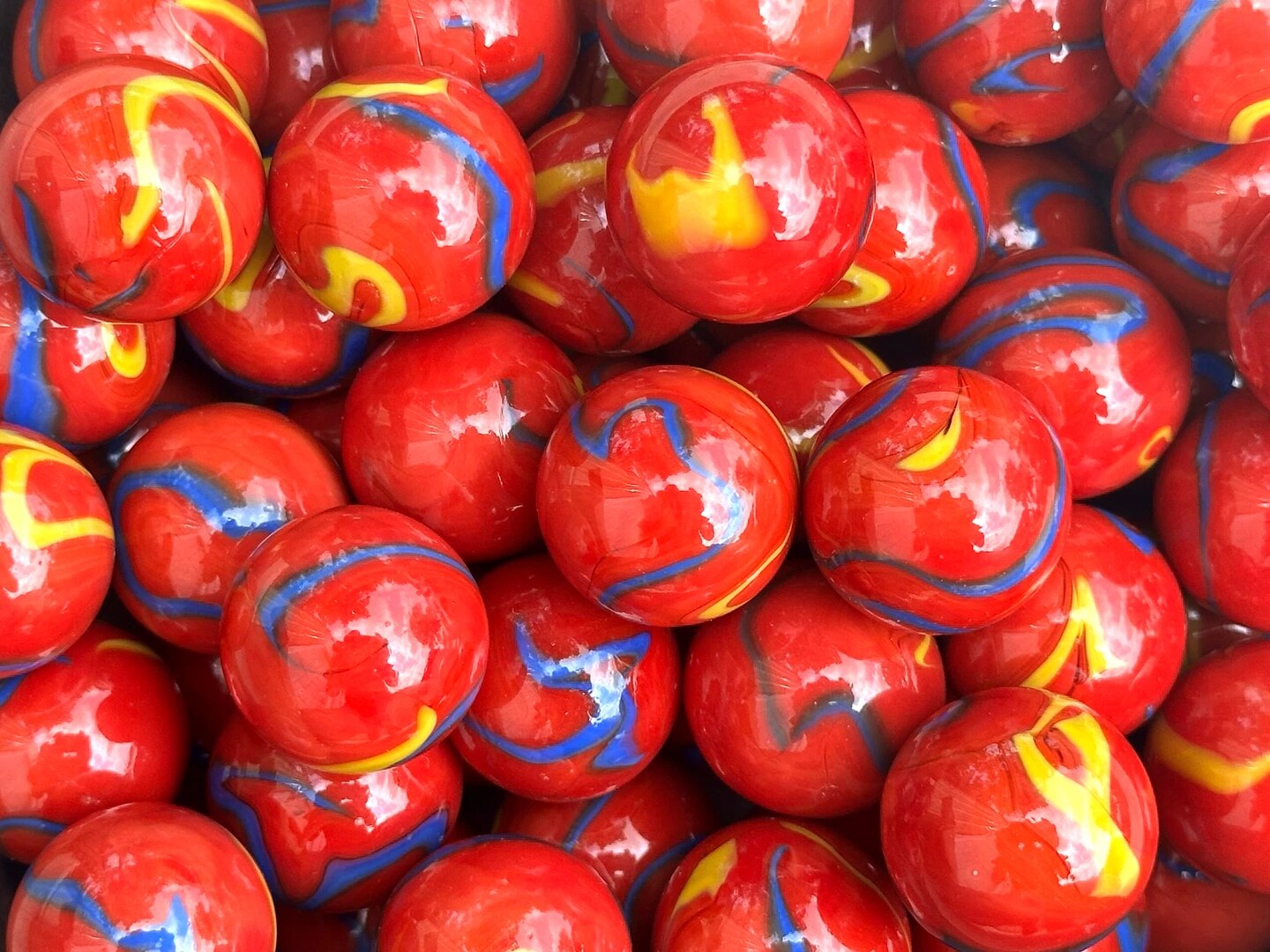 ODIN Red/Blue/Yellow Swirl Glass Marbles 22mm (7/8 inch) SHOOTER Taw (Lot of 5)