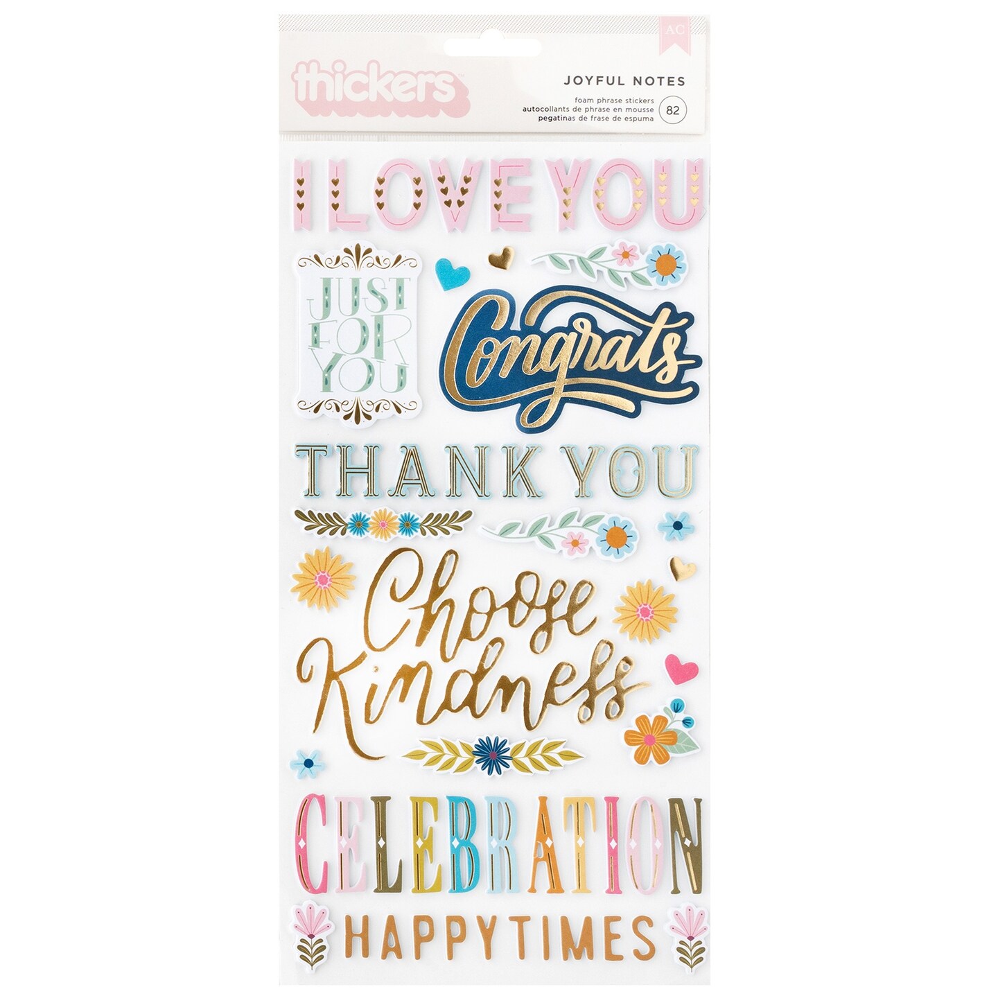 Pink Paislee Joyful Notes Thickers Stickers 81/Pkg-Gold Foil Phrase