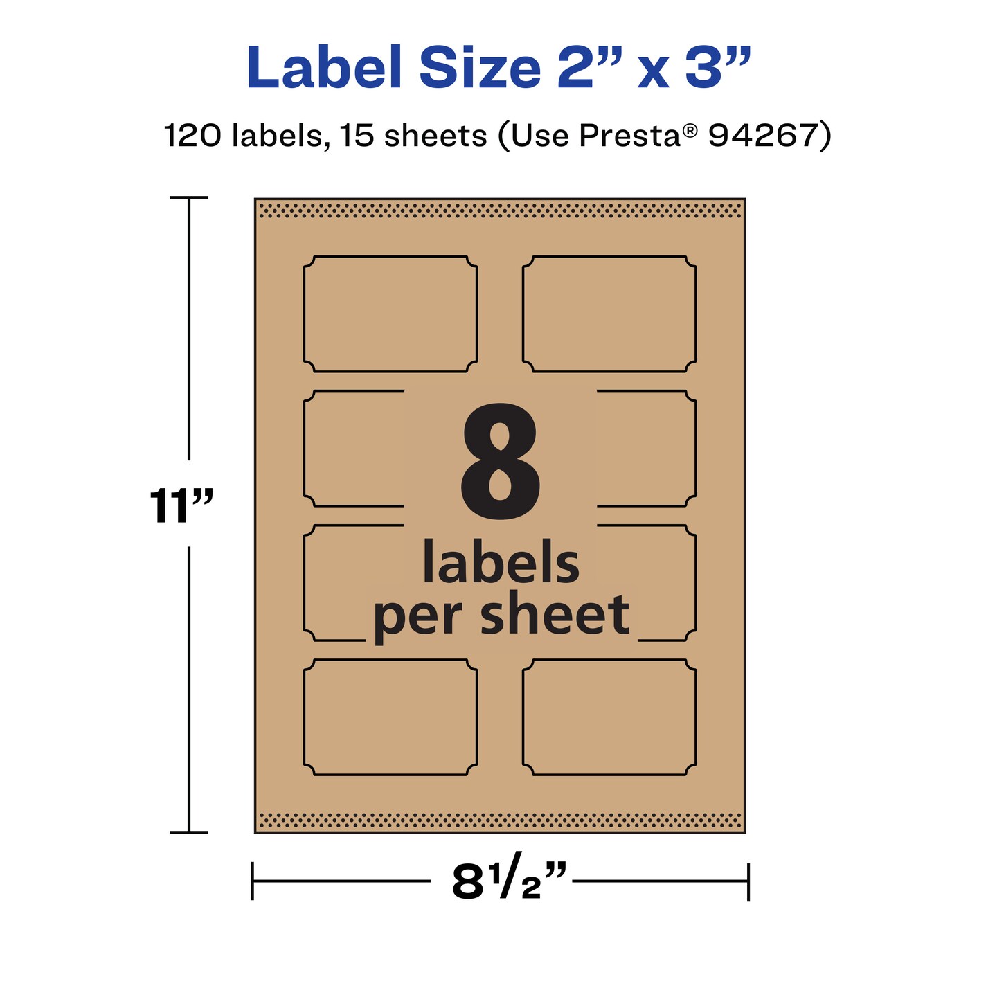 Avery Kraft Brown Rectangle Scalloped Labels with Sure Feed, 2" x 3"