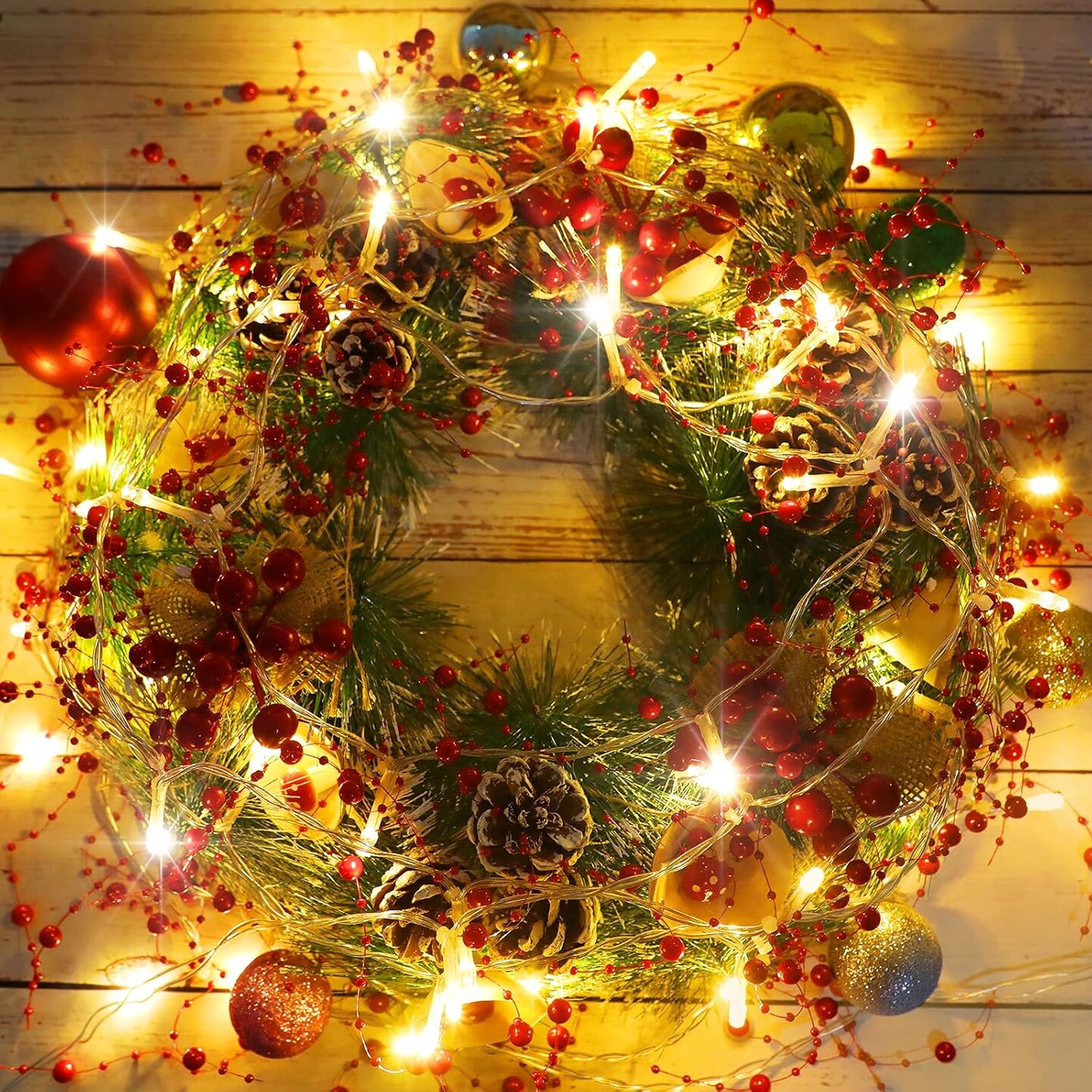 16.5 Feet Christmas Berry Beaded Garland String Light Christmas Mantle Decor