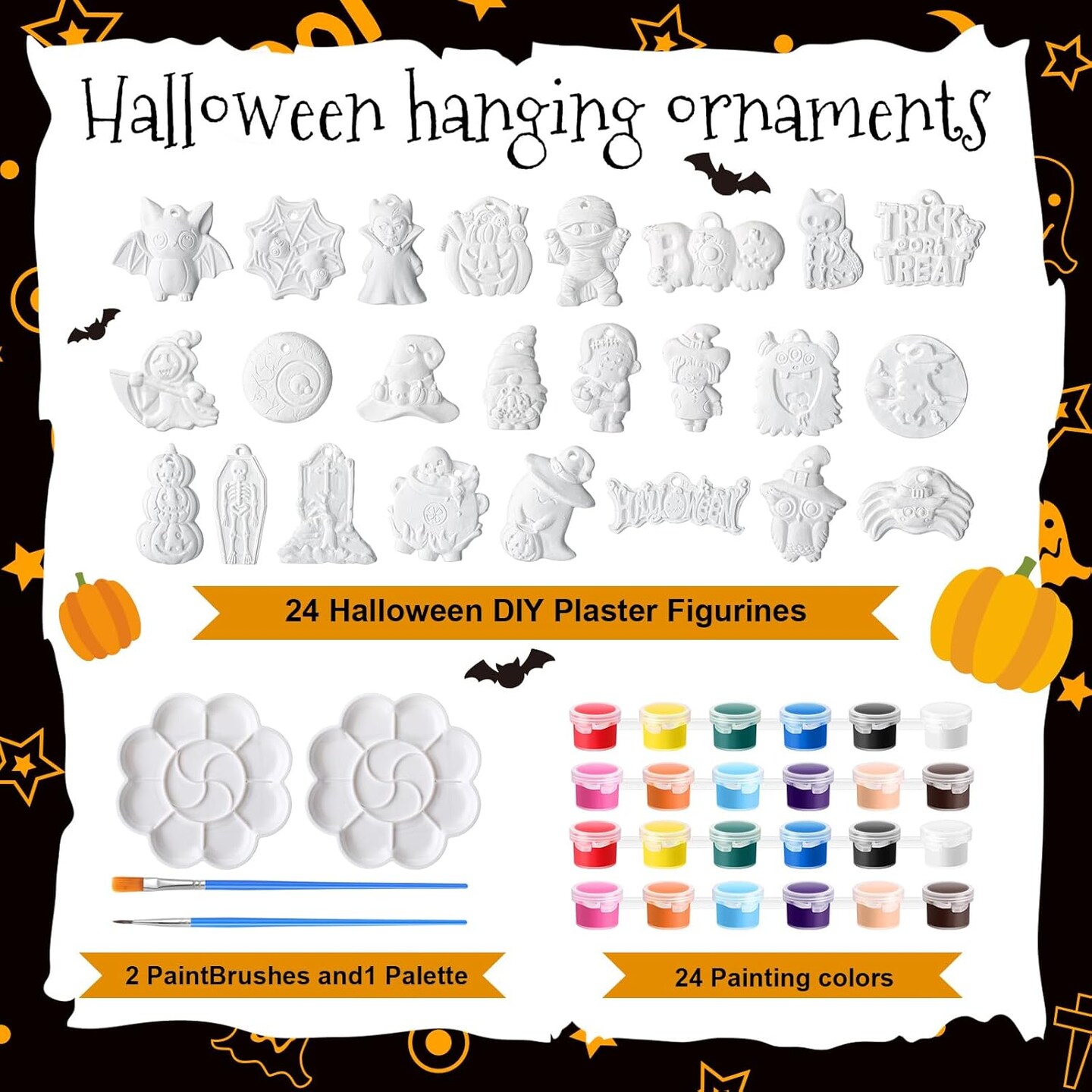 24 Sets Halloween DIY Painting Kits Paint Your Own Ceramics DIY Unpainted Plaster Statues Ready to Paint