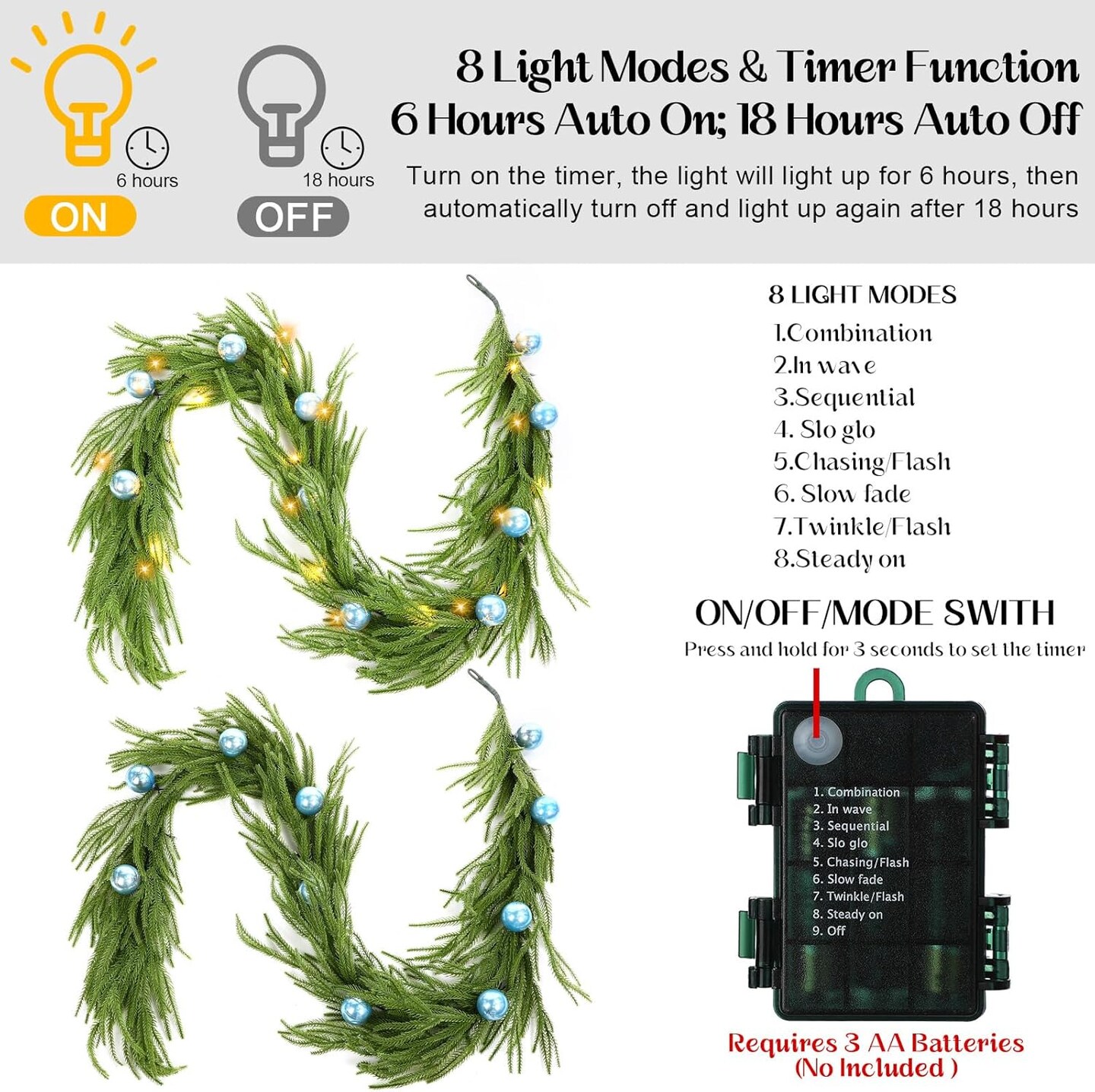 6.5ft Prelit Real Touch Christmas Norfolk Pine Garland