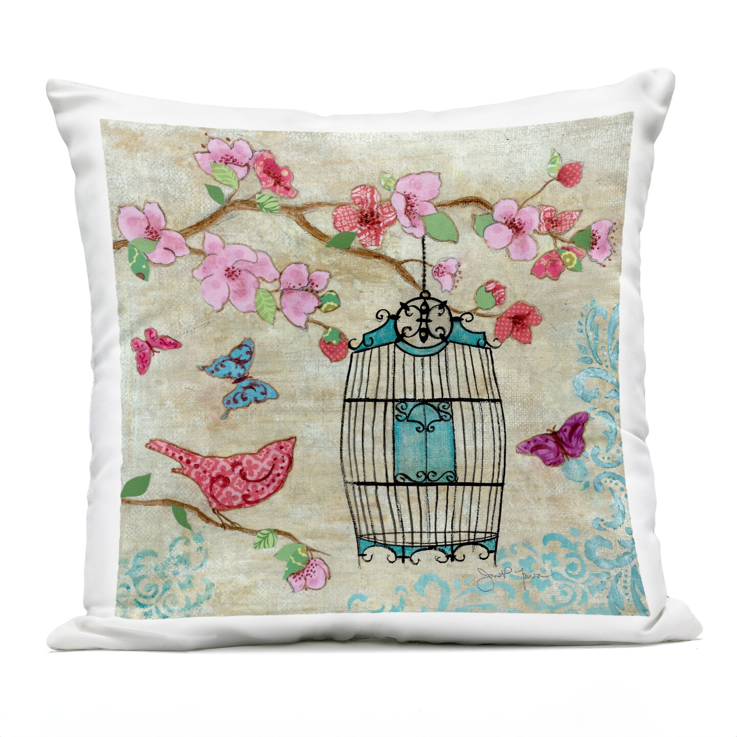 Stupell Industries Spring Fling Pink Bird Outdoor Pillow, 18 x 7 x 18