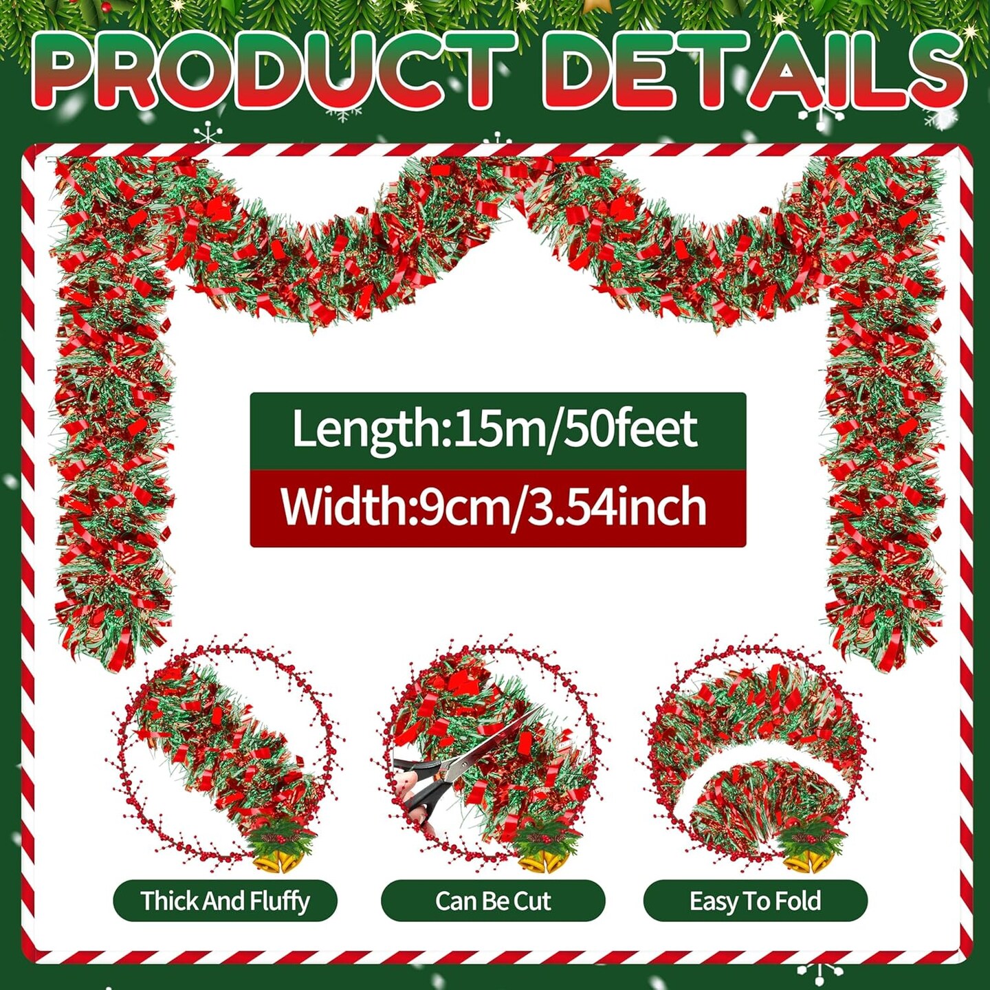 50 Ft Christmas Tinsel Garland Thick Tinsel Garland Xmas Tree Decorations