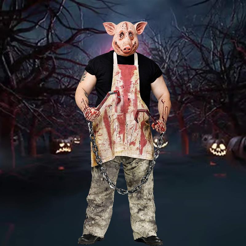 Men&#x2019;s Pig Butcher Costume with Pig Mask and Bloody Apron