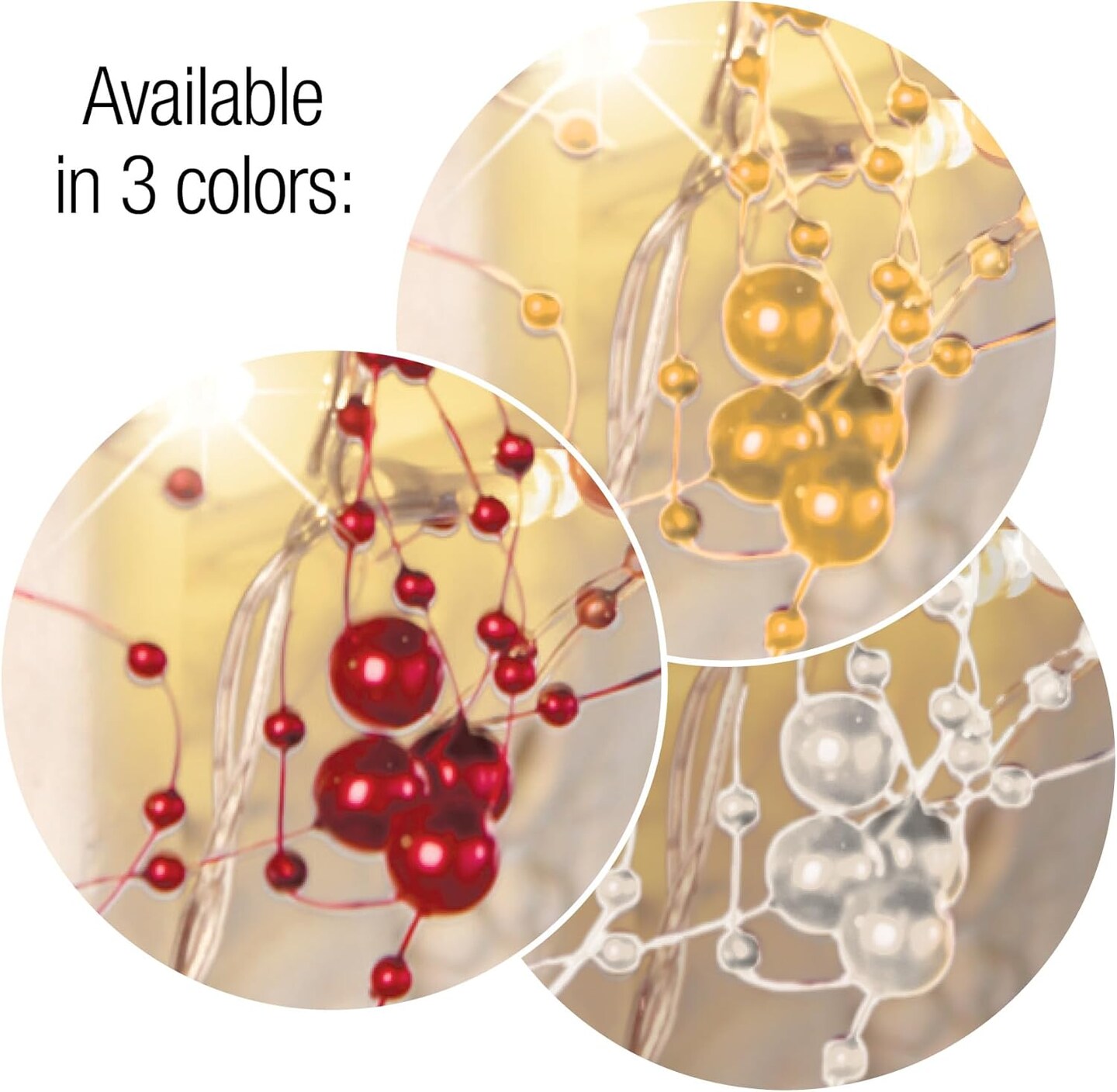 Indoor Christmas Decorations, Festive Lighted Berry Beaded Garland Gold- 120&#x22; L