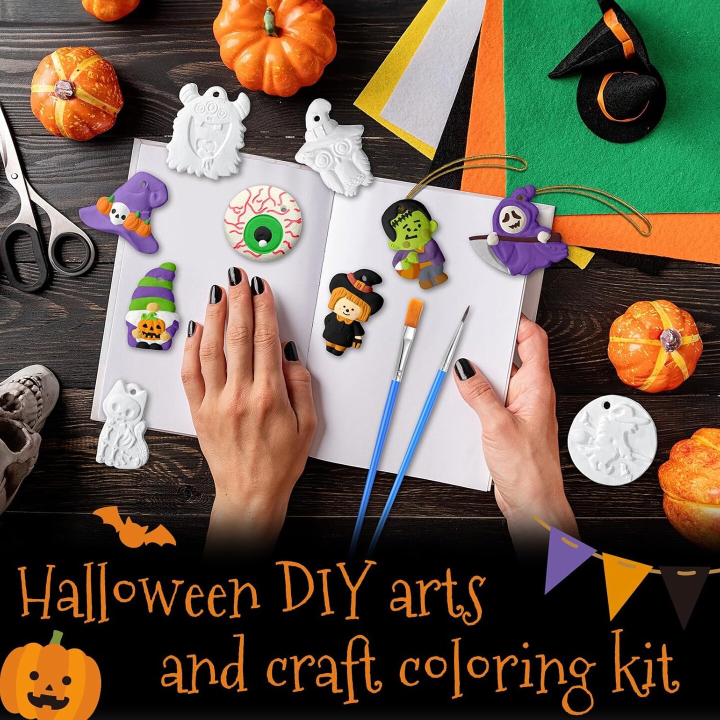 24 Sets Halloween DIY Painting Kits Paint Your Own Ceramics DIY Unpainted Plaster Statues Ready to Paint
