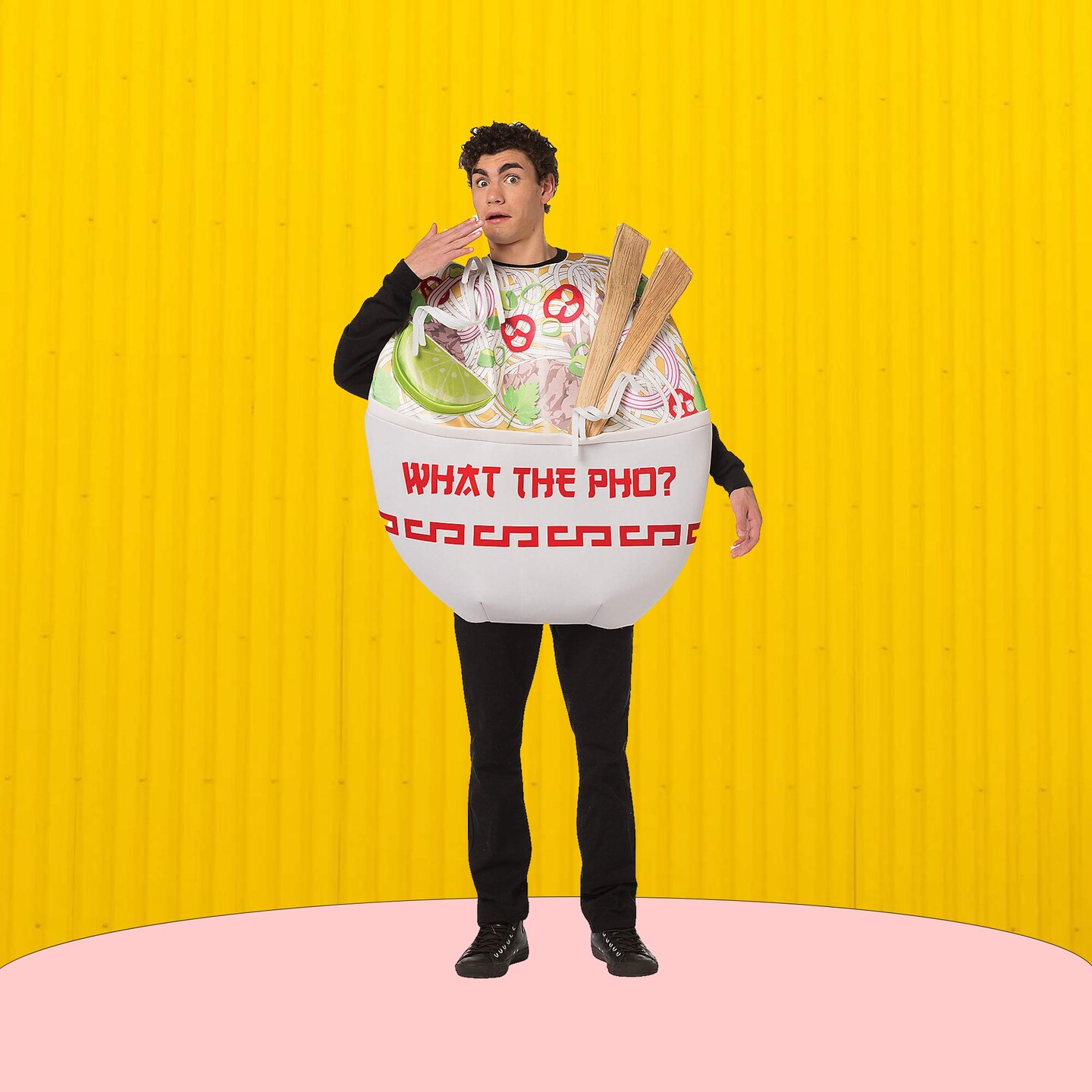 Funny Pho Noodle Bowl Adult Costume with 3D Chopsticks for Halloween and Parties