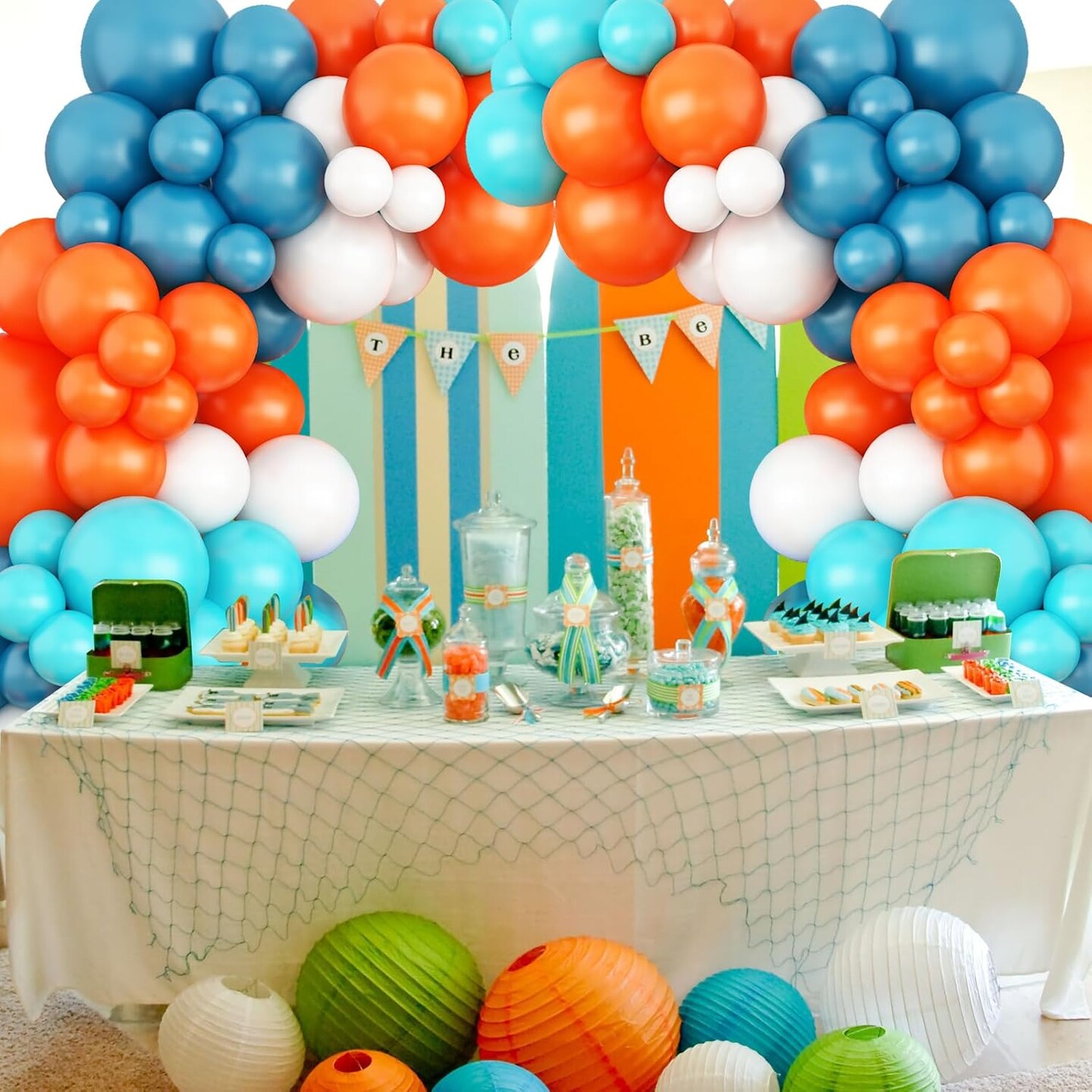 Orange and Blue Balloons Arch Garland Kit, Teal Blue Peacock White Latex Balloon Kit, Blue and Orange White Party Balloons Decoration for Birthday Wedding Baby Shower Party Supplies