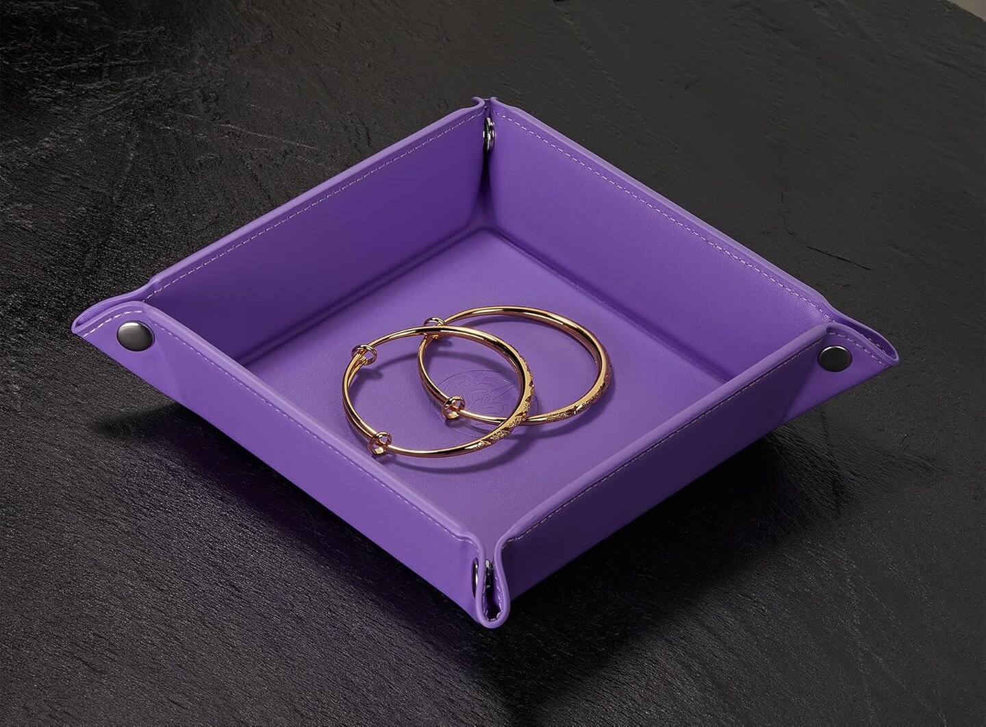 Jewelry Tray, Valet Tray PU Leather Catchall Tray for Women Key Wallet Coin Box Travel Valet Tray(Purple)