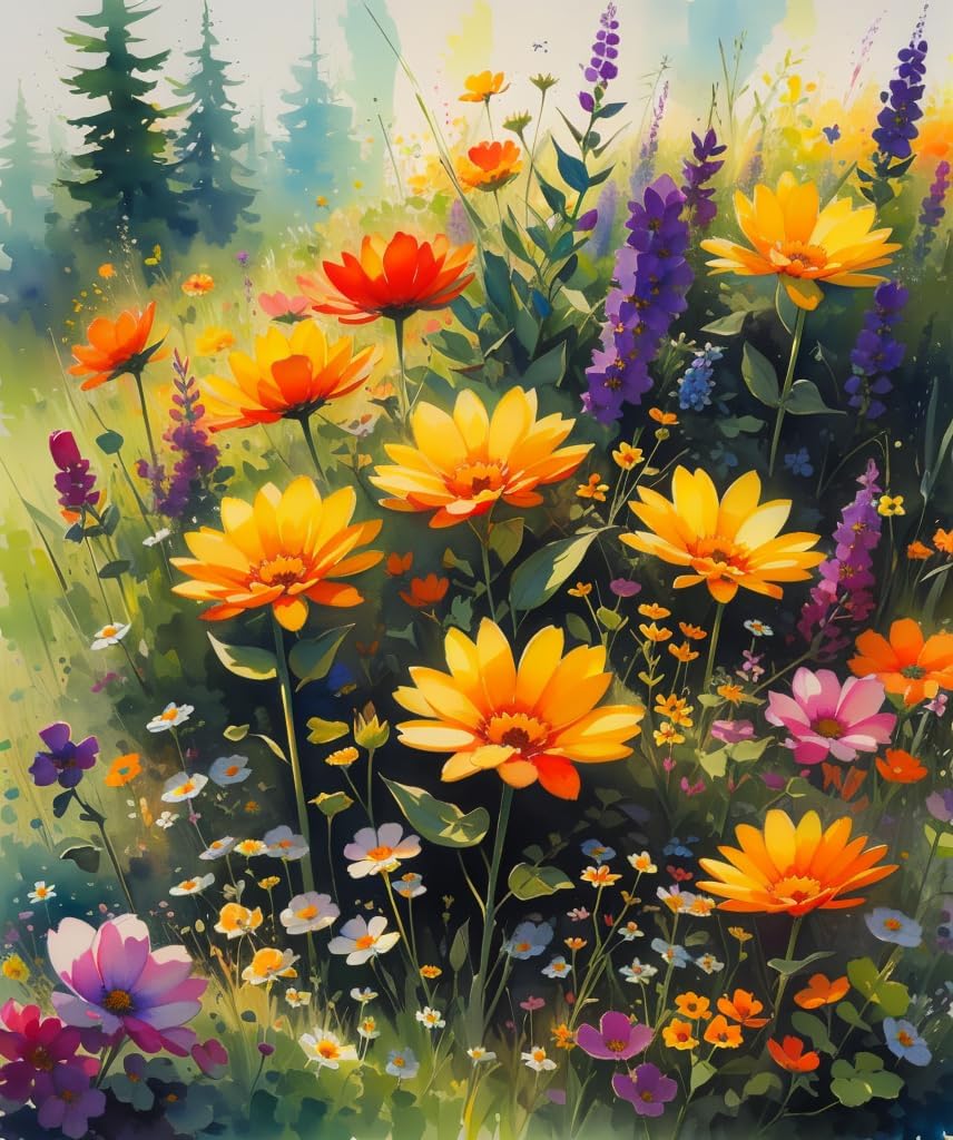 Paint by Numbers Kit for Adults Beginner, DIY Acrylic Painting Art on Canvas (12x16 Inch, Framed, Wild Flowers)