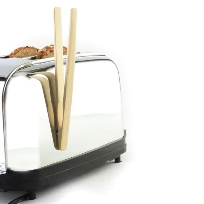 Norpro 8&#x22; Natural Wooden Bamboo Toaster Tongs with Magnet