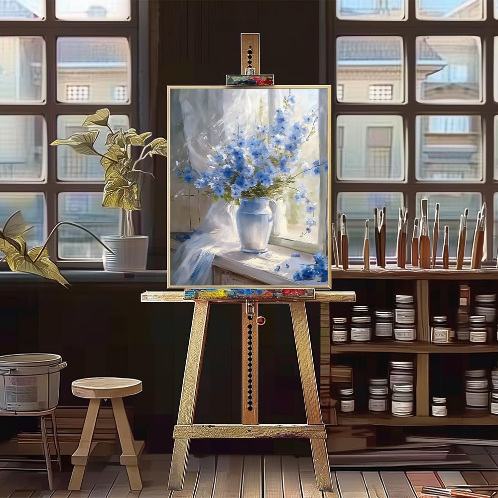 16x20 Inch Blue Flower Paint by Numbers for Adults - DIY Floral Vase Acrylic Painting Kit for Beginners - Botanical Canvas Art Craft for Home Wall Decoration (Unframed)