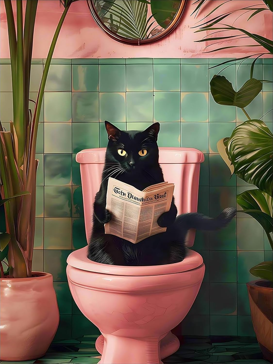 5D Black Cat Diamond Painting Kit for Adults – DIY Full Drill Round Diamond Art, Sparkling Crystal Gem Craft for Home Wall Decor, 12×16 inch