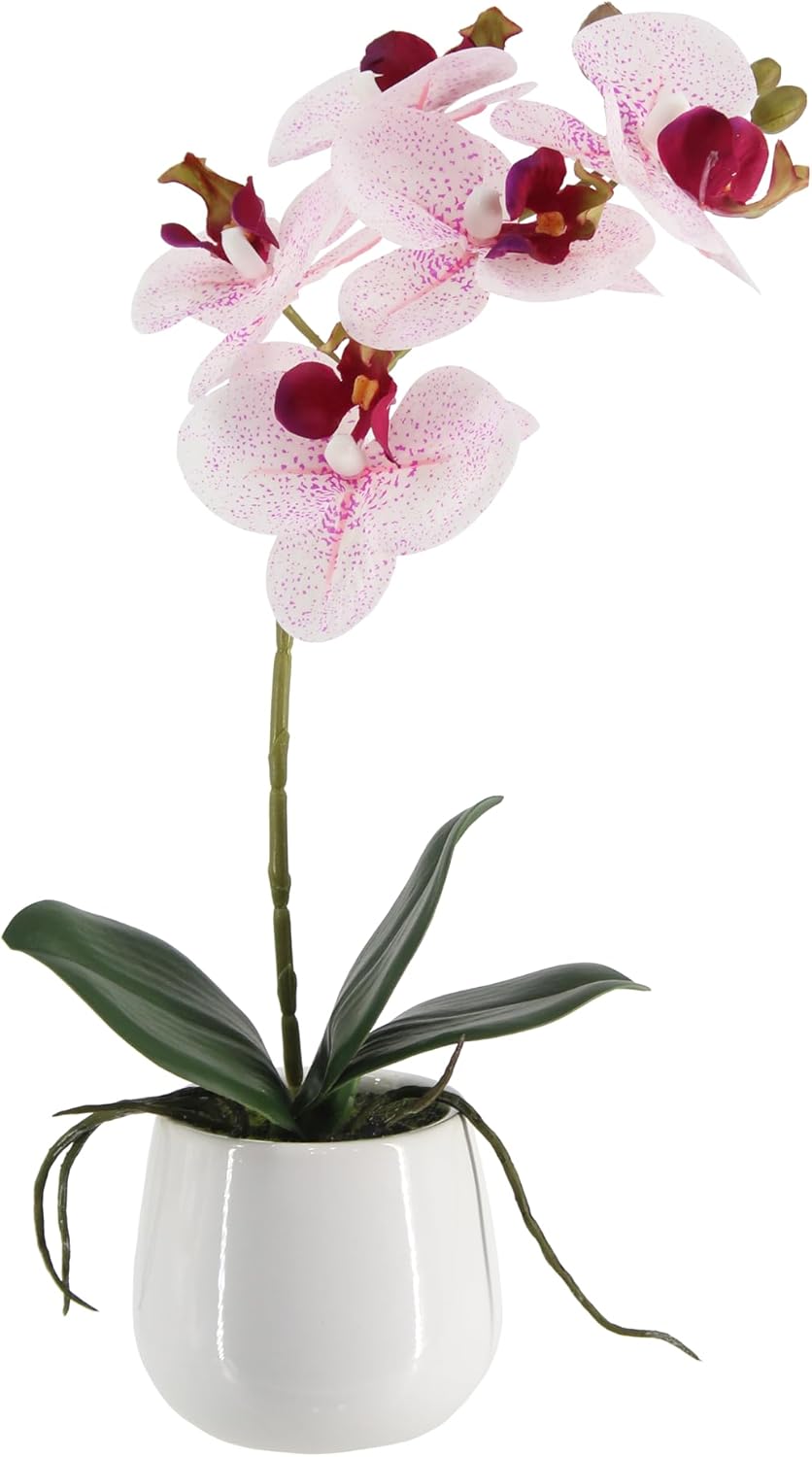 Artificial Orchids in Ceramic Pottery,Fake Orchid with Real Touch Stems, Faux Orchid Flowers for Artificial Flora Table Arrangement Centerpiece,Gift for Mom,Wife,Friends.Home & Office Decoration(16in)