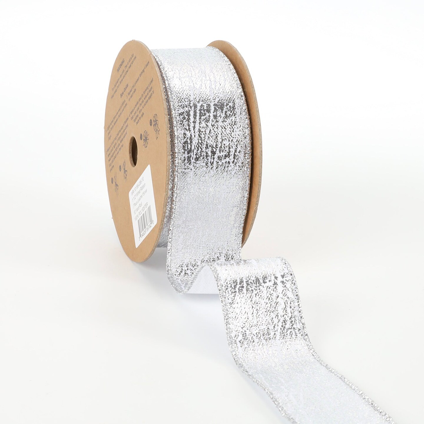 LaRibbons 1 1/2" Wired Ribbon | "Faux Leather" Silver | 10 Yard Roll