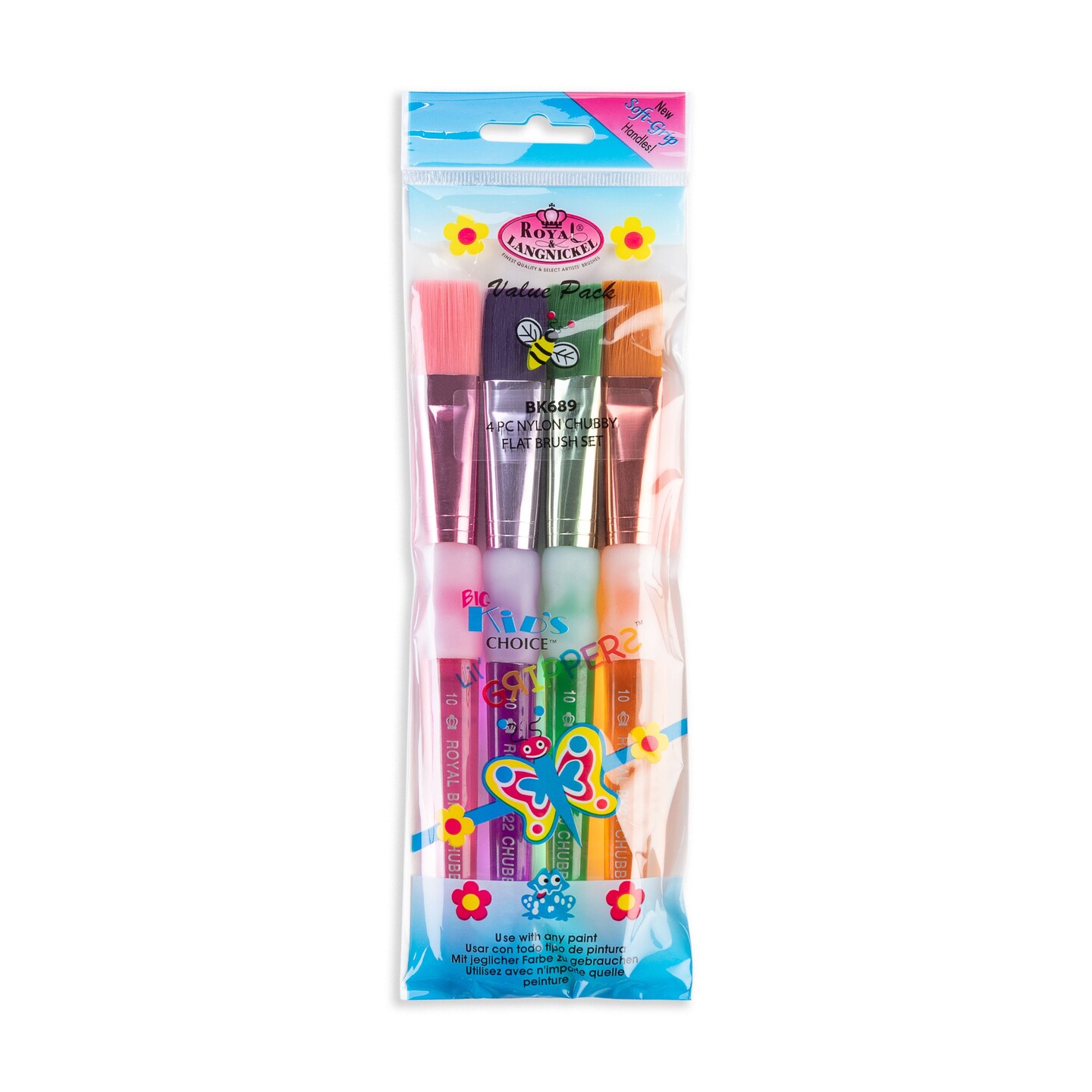 BK689 | Big Kid's Choice™ Lil' Grippers™ 4pc Nylon Chubby Flat Brush Set