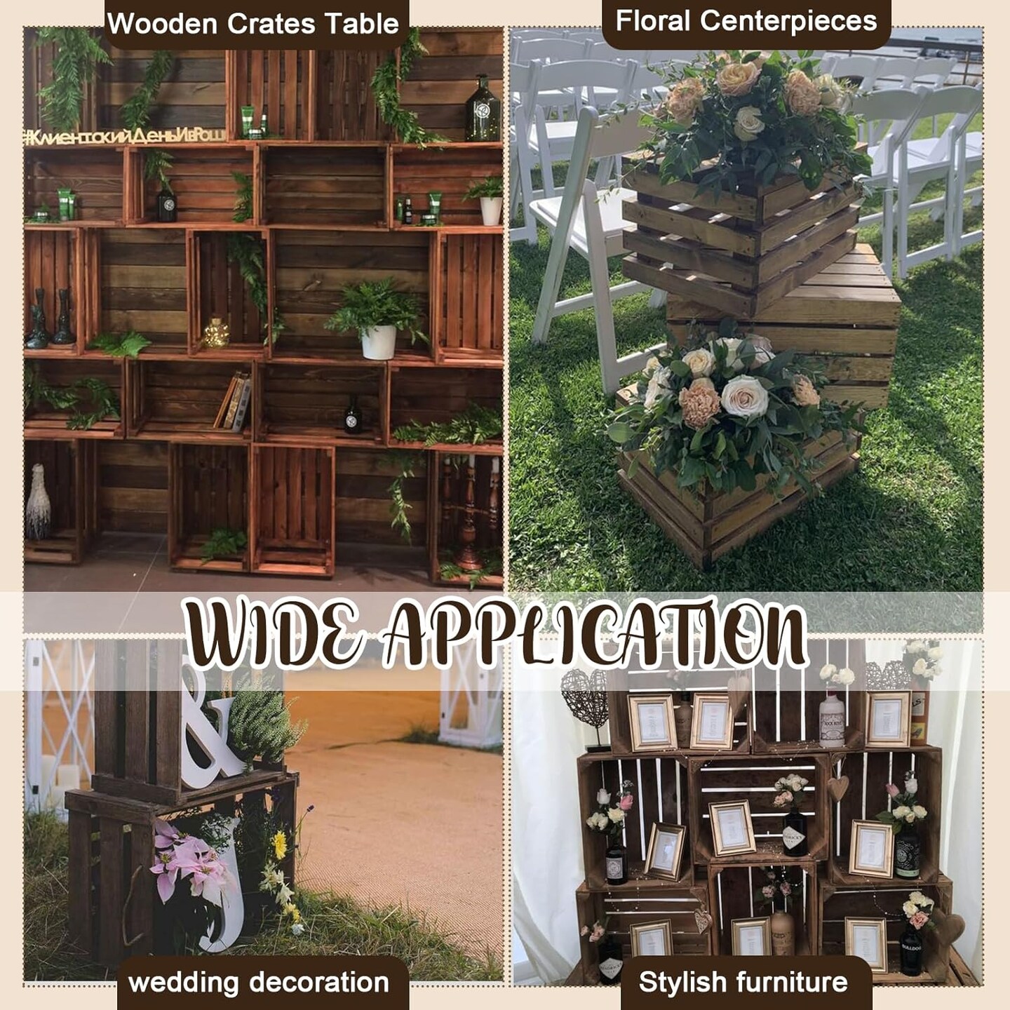 3 Pcs Decorative Wood Crates for Display, Farmhouse Wooden Basket for Storage Container and Decorations