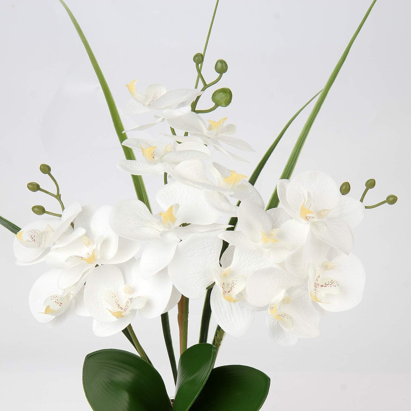 Orchids Artificial Flowers, 20&#x27;&#x27; White Faux Orchid with Silver Vase Fake Phalaenopsis Flowers for Home Table Living Room Office Kitchen Decor