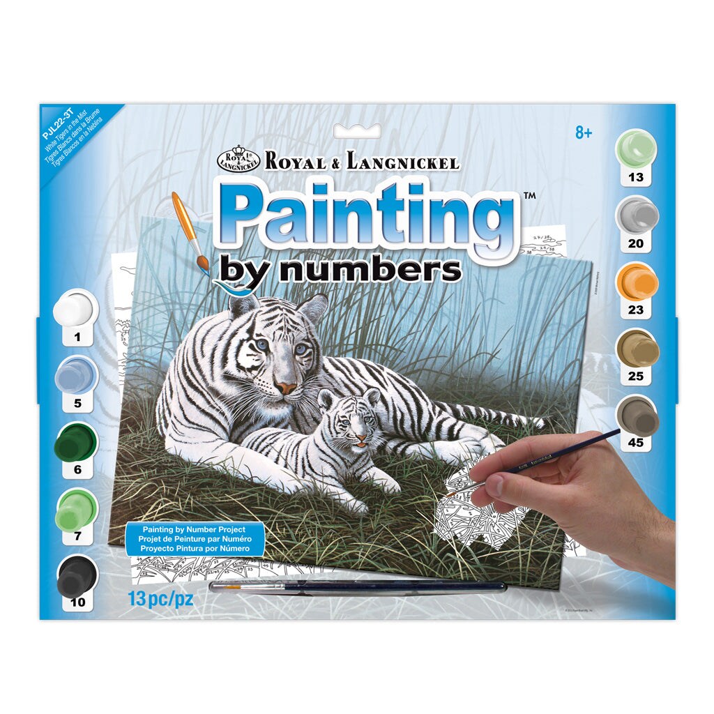 PJL22 | Painting by numbers™ 13pc 11.25" x 15.375" White Tigers in the Mist Painting Project