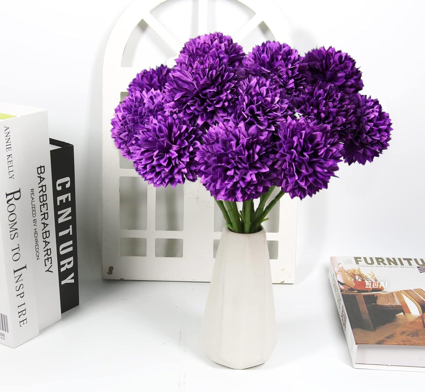 12 Pcs Artificial Flowers Purple Faux Ball Chrysanthemum Bouquet Flowers Wedding Bouquet for Home Garden Party Wedding Decoration
