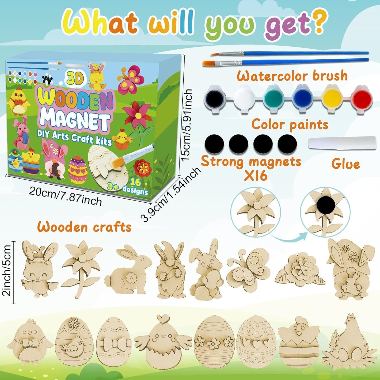 16 Sets Easter Spring Wooden Magnets