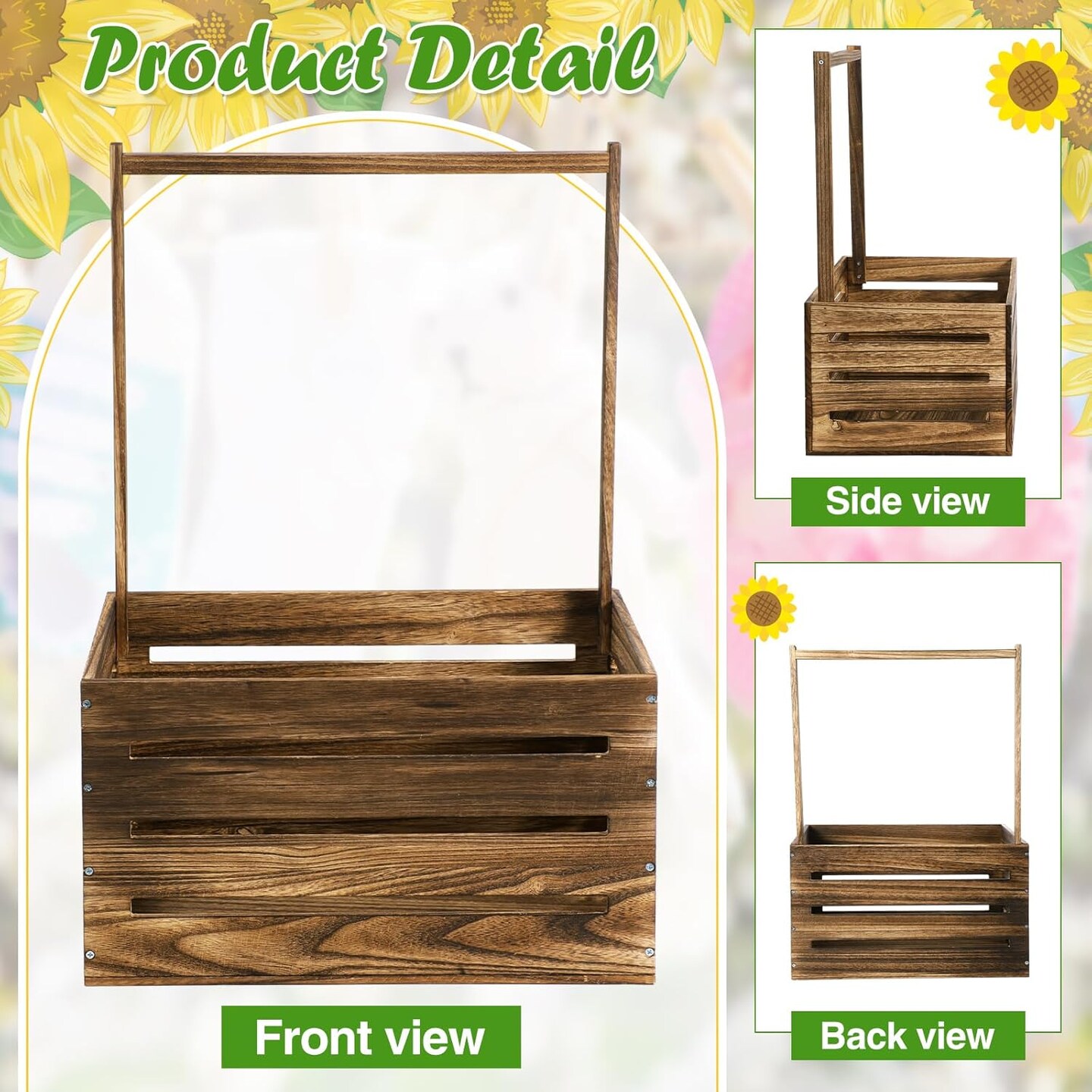 Wooden Baby Shower Crate Closet, Sunflower Theme Baby Basket with Handle and Garland Letter, Baby Storage Crate Hamper, Personailze Baby Shower Wooden Gift Crate for Pregnancy New Parent