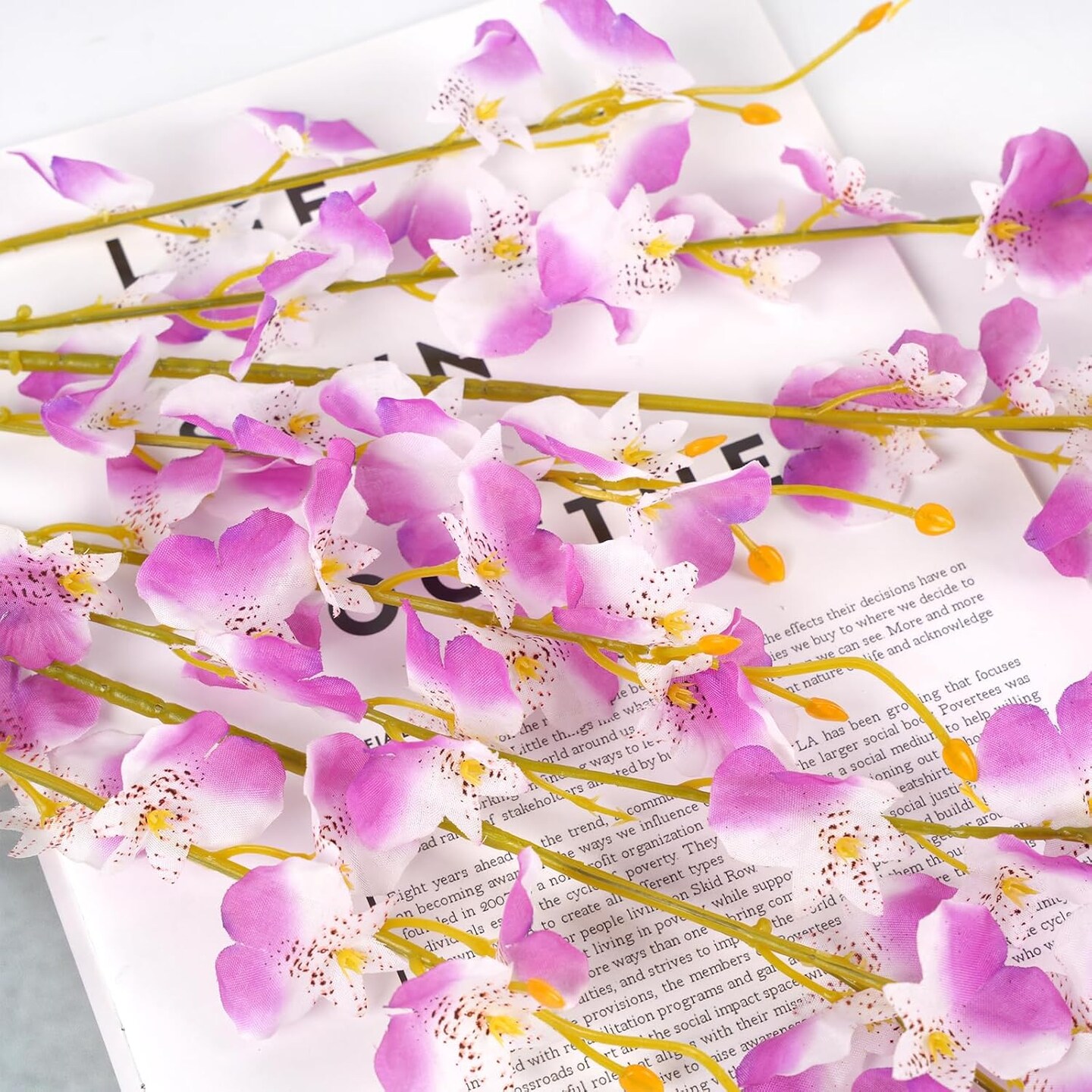 Purple Artificial Orchid Silk Fake Flowers 6 Pcs in Bulk 38&#x22; Faux Dacing Lady Orchids Long Stem for Home Office Wedding Table Centerpieces Summer Yard Garden Indoor Outdoor Decoration