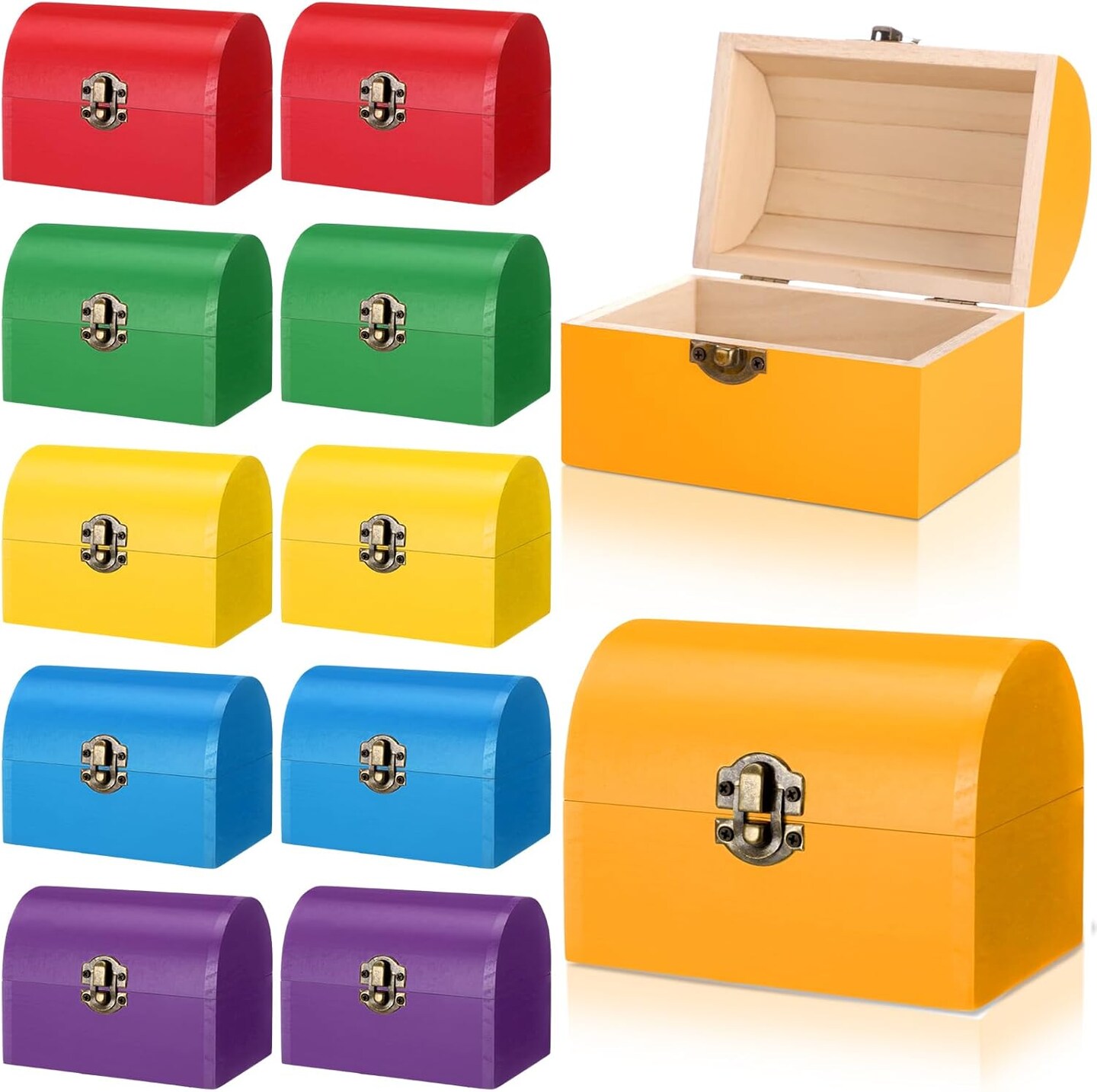 12 Pcs Unfinished Wooden Treasure Chest Boxes 4.7 x 3.5 x 3.1 Inch Mini Small DIY Treasure Chests Craft Bulk with Hinged Lid to Paint Party Gifts Prizes(Colorful)