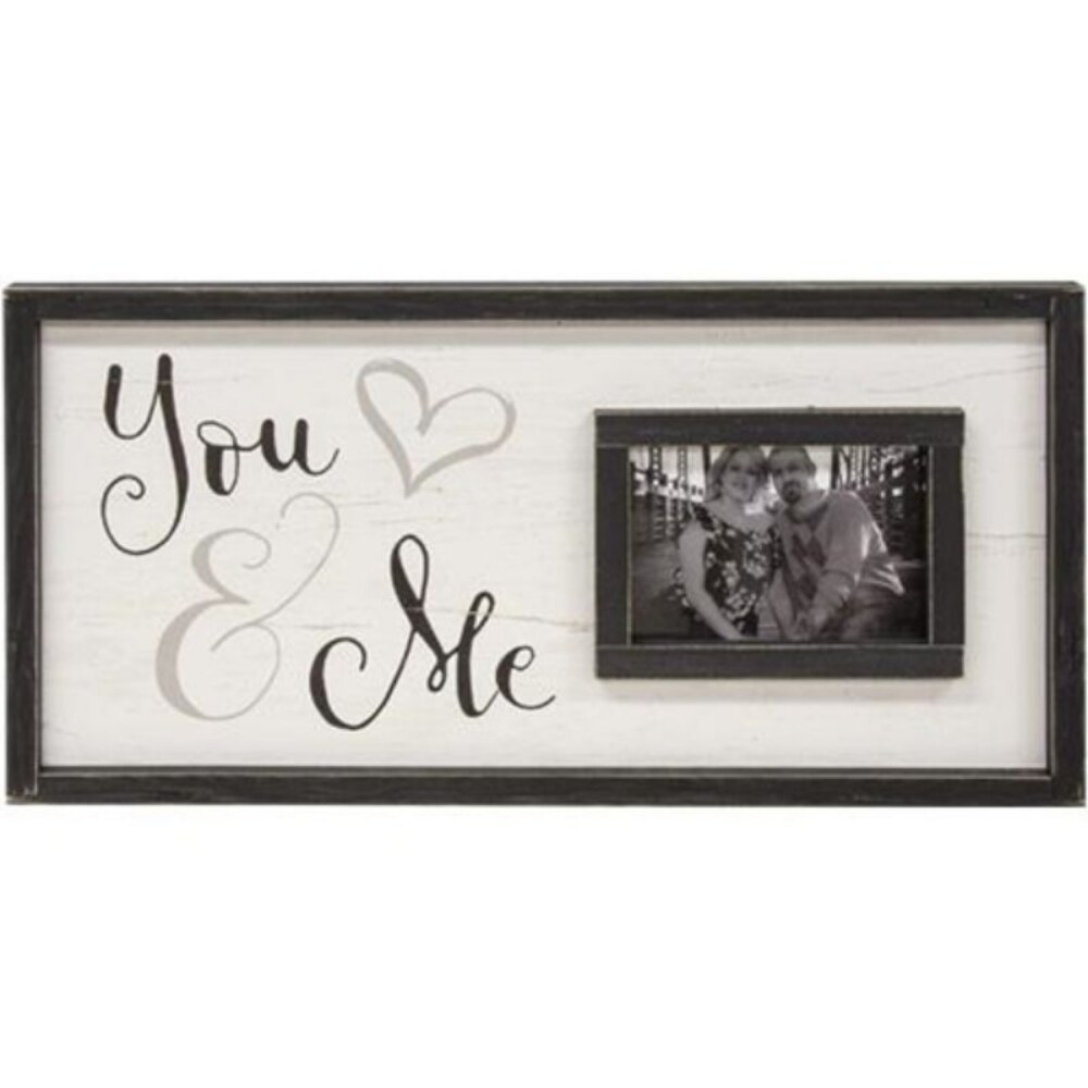 You &#x26; Me Framed Sign with 5x7 Picture Frame Distressed Grey Black Wood Decor for Home