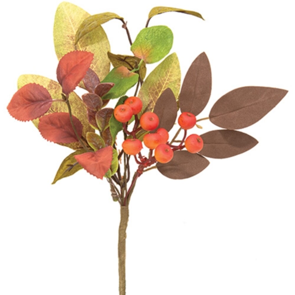 10&#x201D; Fall Decorative Gooseberry Pick with Orange Berries Autumn Foliage and Brown Stem