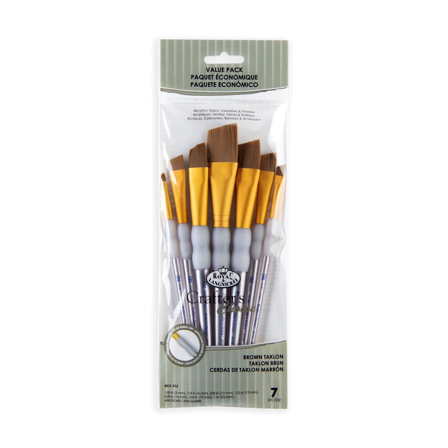 RCC 312 | Crafter's Choice™ 7pc Brown Taklon Angular Brush Set