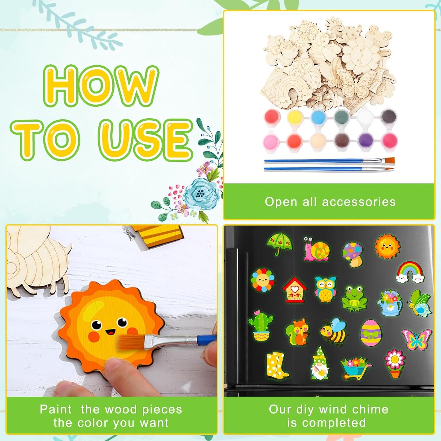24 Pcs Easter Spring DIY Wooden Magnets