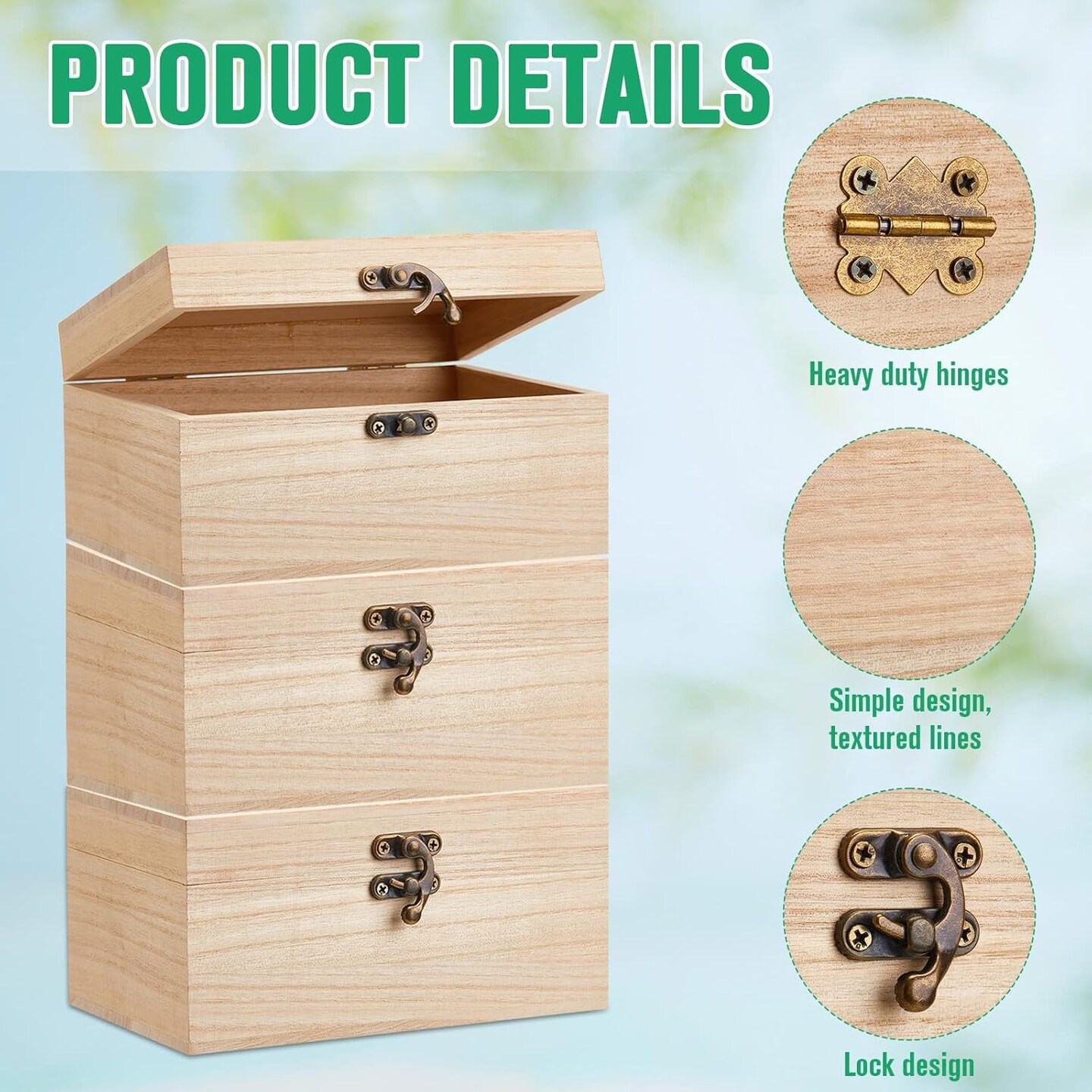 8 Pcs Unfinished Wooden Box for Crafts Unpainted Wood Box with Hinged Lid Front Clasps Plain Jewelry Photo 6.7 x 5.1 x 3.2 In for DIY Make Your Own Gift Keepsake Storage