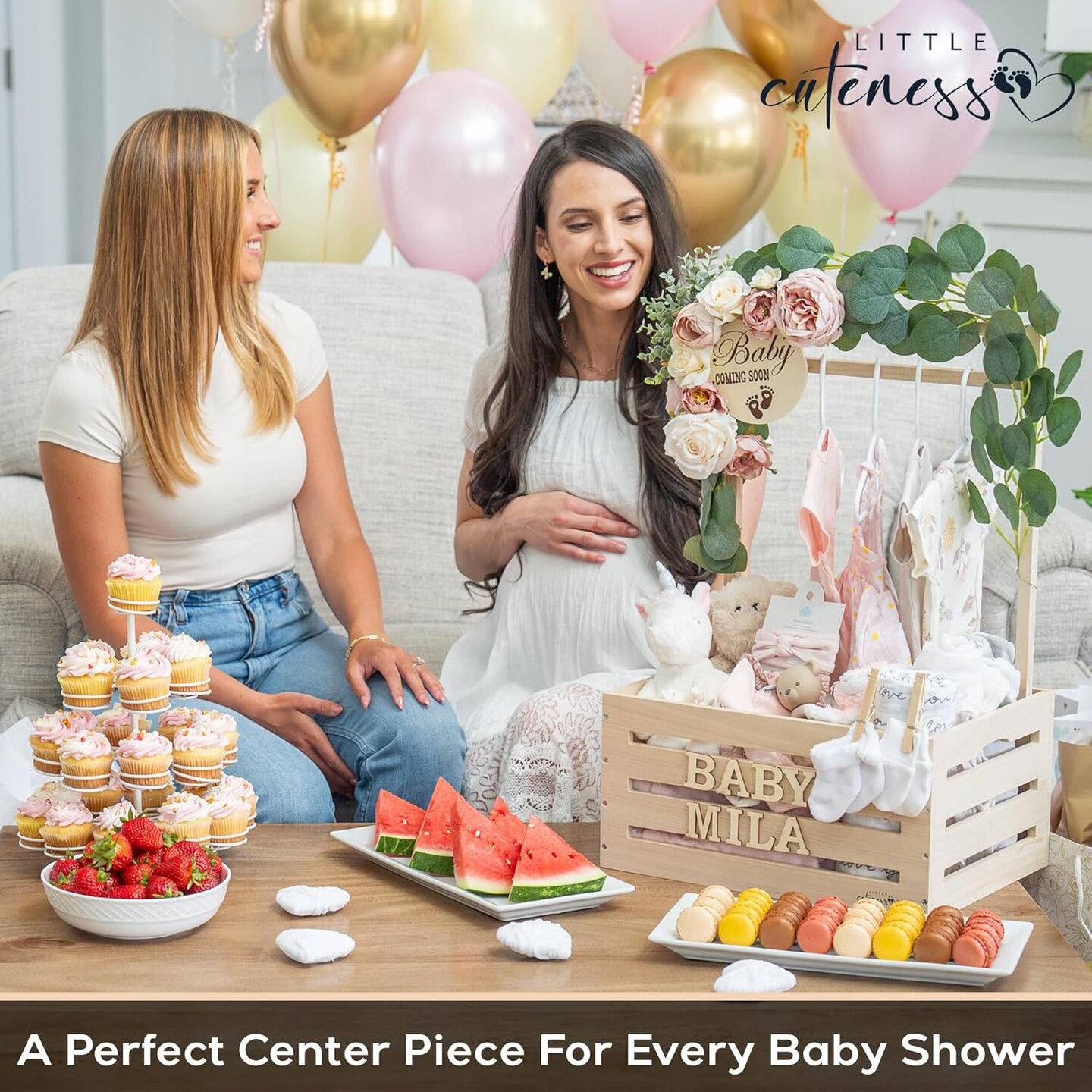 Wooden Baby Shower Crate Closet - Customizable Wooden Crate Box with Dual Rod System, Personalized Baby Shower Basket Alphabet Letters, Easy Assembly Baby Baskets for Baby Shower