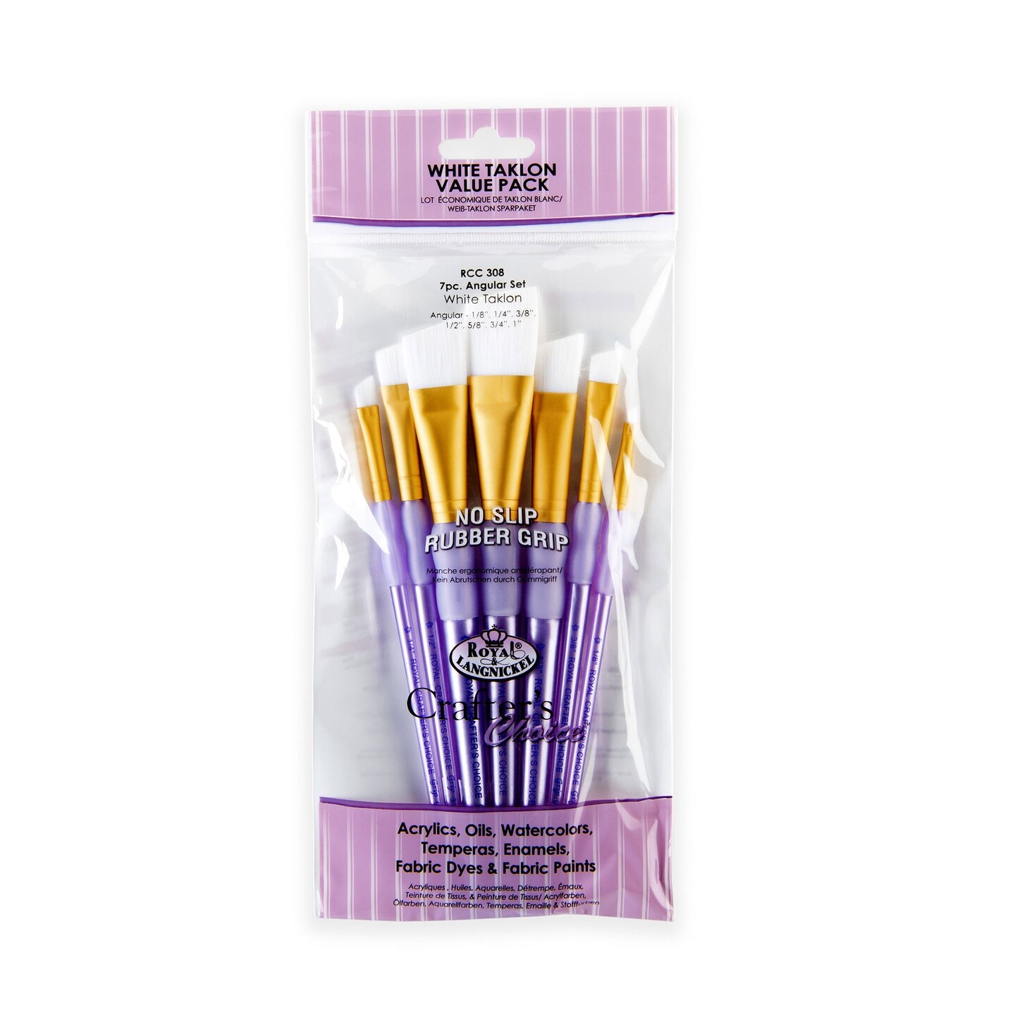 RCC 308 | Crafter's Choice™ 7pc White Taklon Angular Brush Set