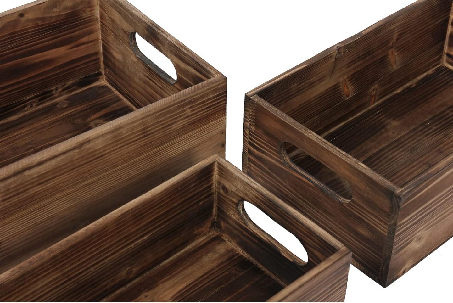 Farmhouse Wood Crate Box Set of 3, Distressed Wooden Crates for Display, Decorative Wood Storage Bins, Rustic Wooden Basket with Side Handles, Home Container Decor for Living Room Outdoor