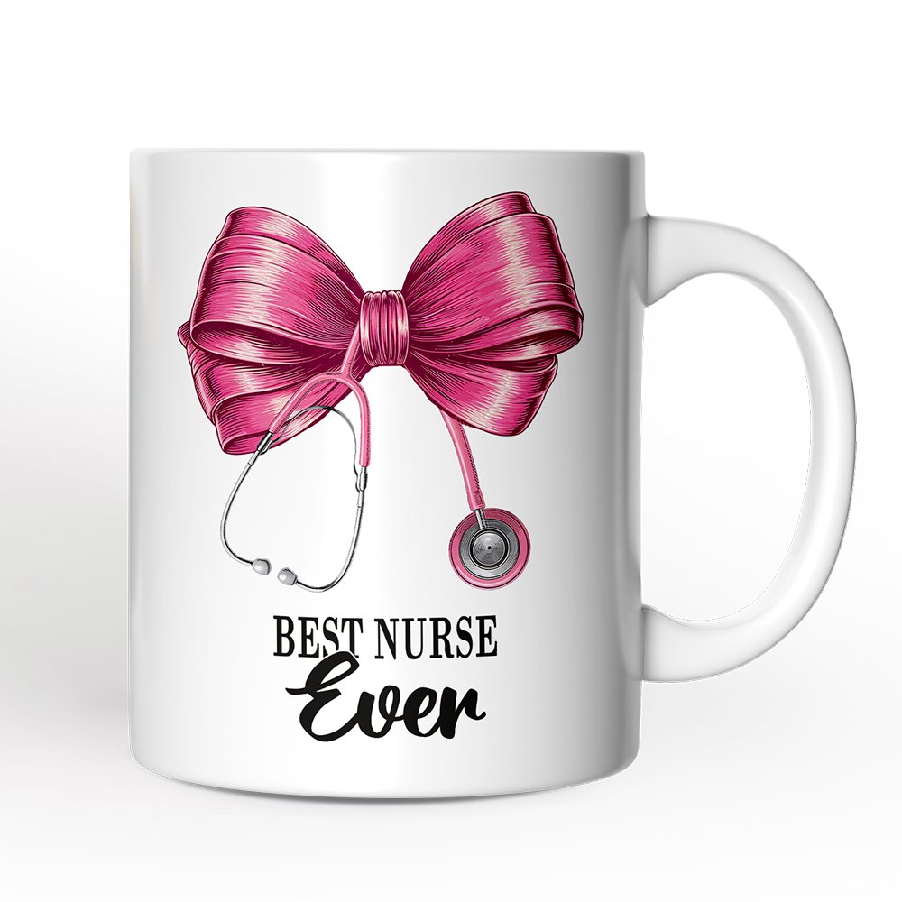 Best Nurse Coquette Pink Bow Mug, Pink Stethoscope, Gift for Nurse