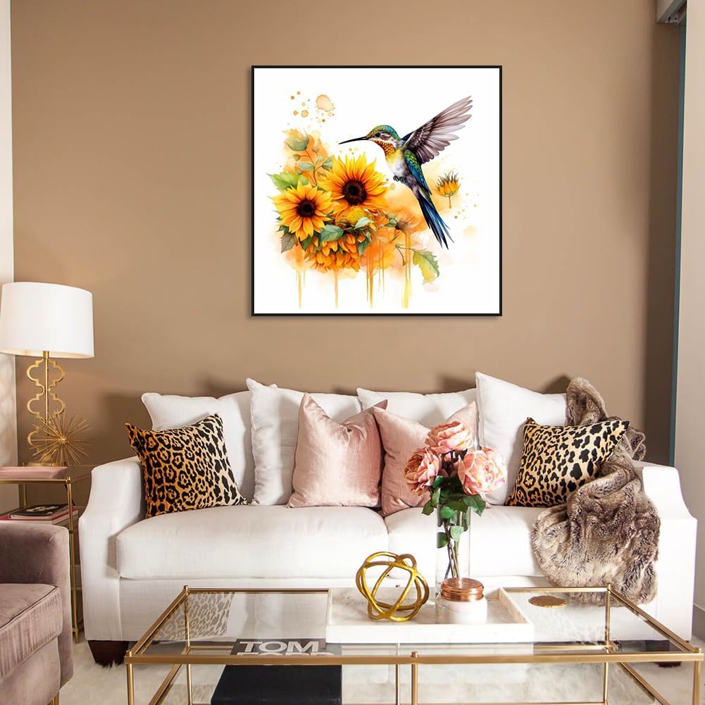Diamond Painting Kits for Adults Hummingbird Sunflower, 5D DIY Diamond Art Kits for Beginners Round Full Drill Diamond Painting for Home Wall Decoration Gift 12&#xD7;12inch, Bird