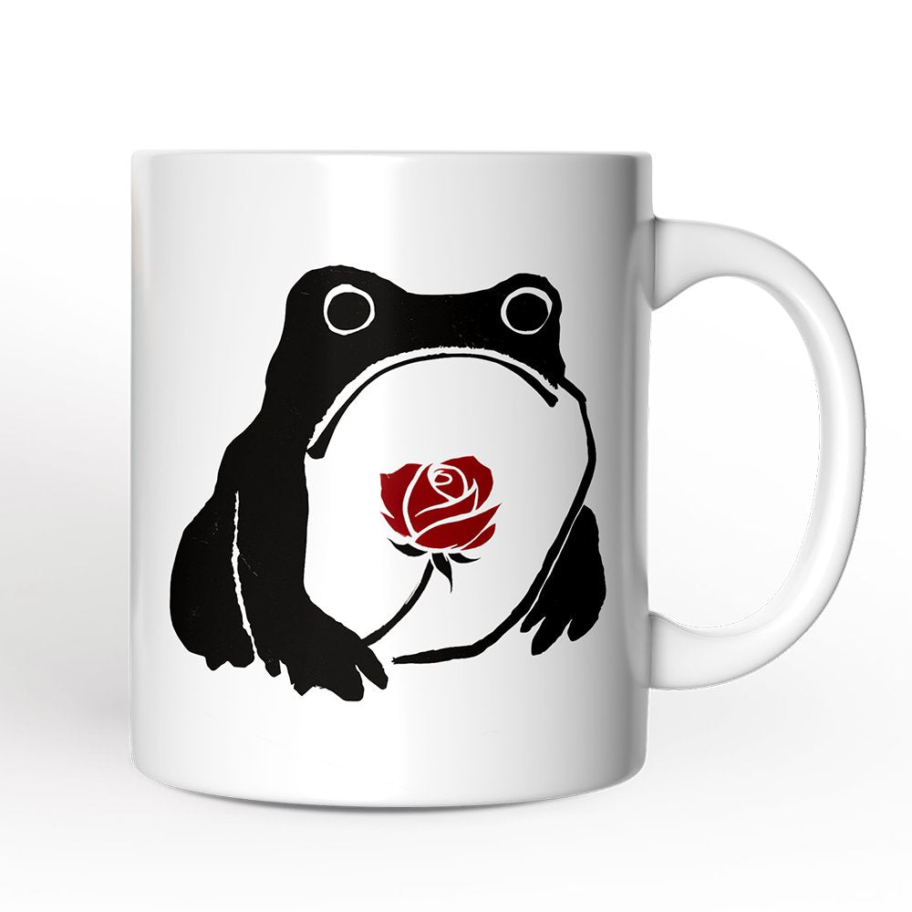 Romantic Japanese Frog with Rose Mug, Matsumoto Hoji Edo Period Frog Lover Gift