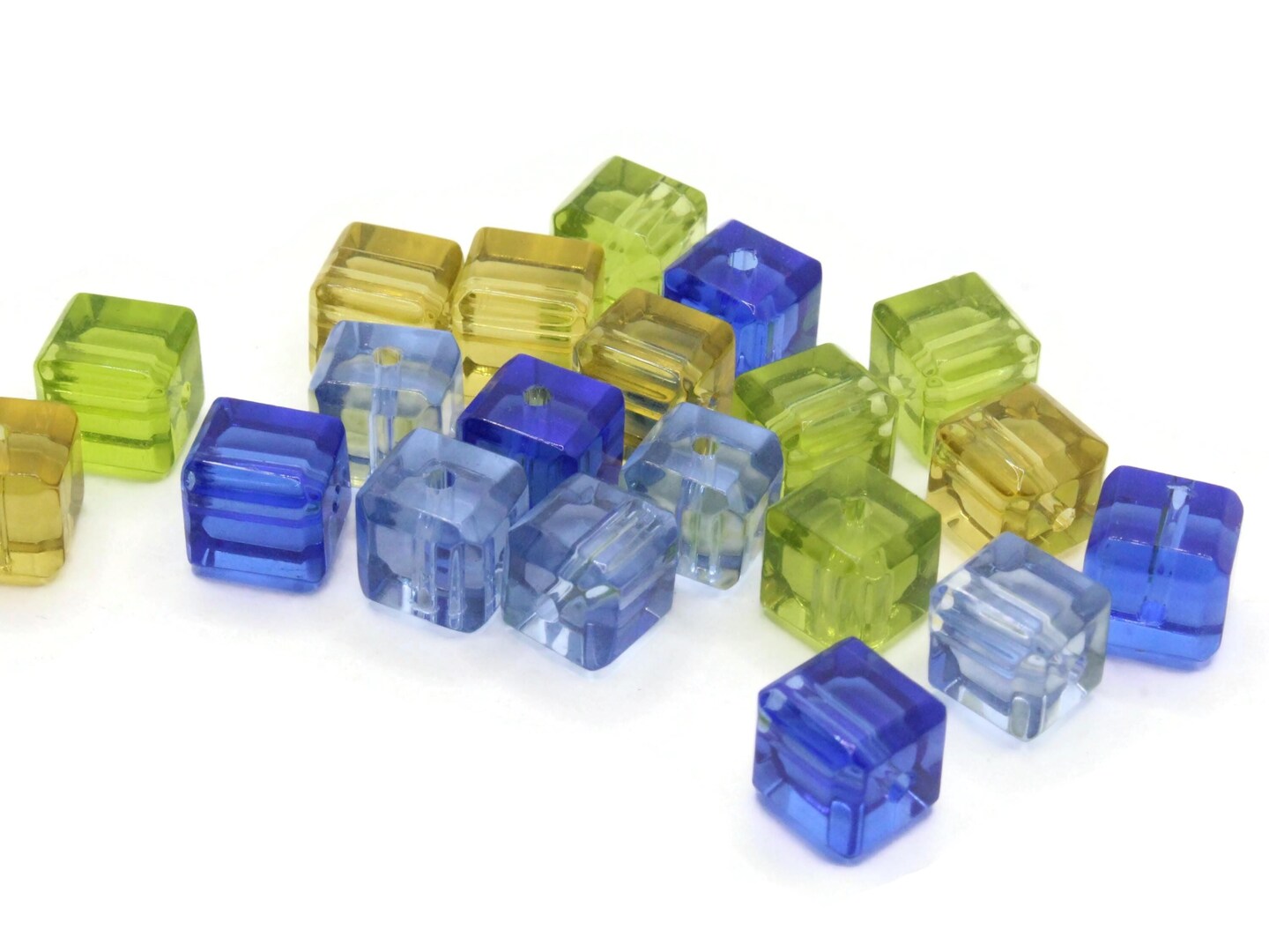 20 10mm Mixed Color Glass Cube Beads