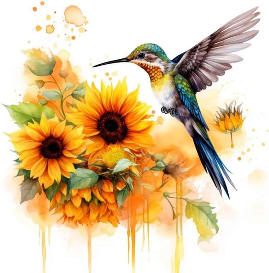 Diamond Painting Kits for Adults Hummingbird Sunflower, 5D DIY Diamond Art Kits for Beginners Round Full Drill Diamond Painting for Home Wall Decoration Gift 12&#xD7;12inch, Bird
